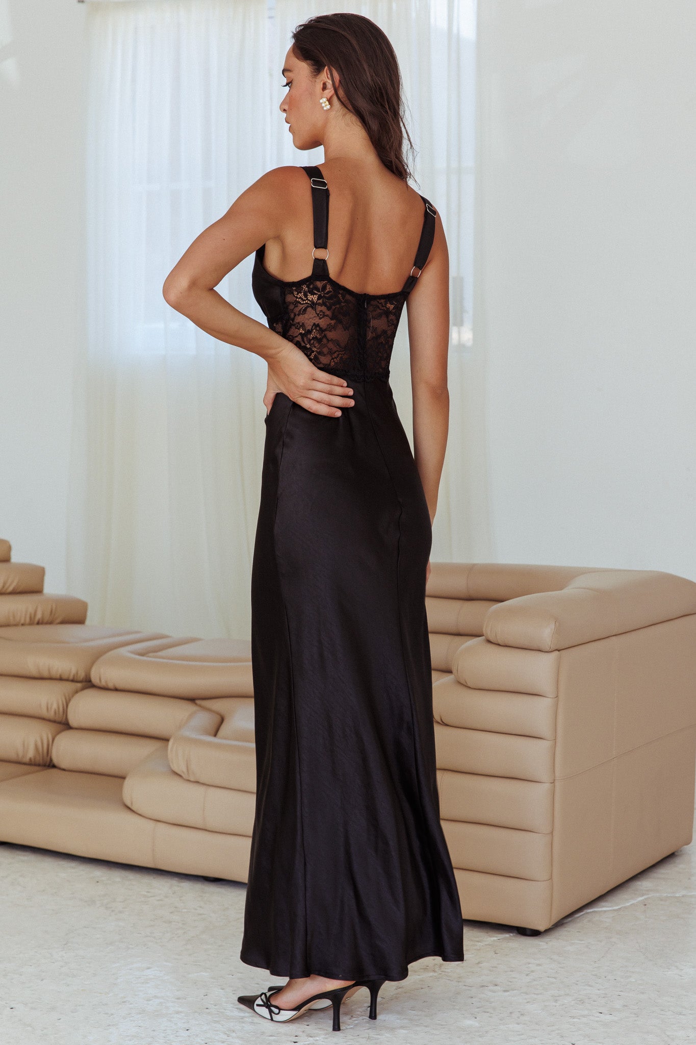 Shop the One Heart Lace Insert Maxi Dress Black