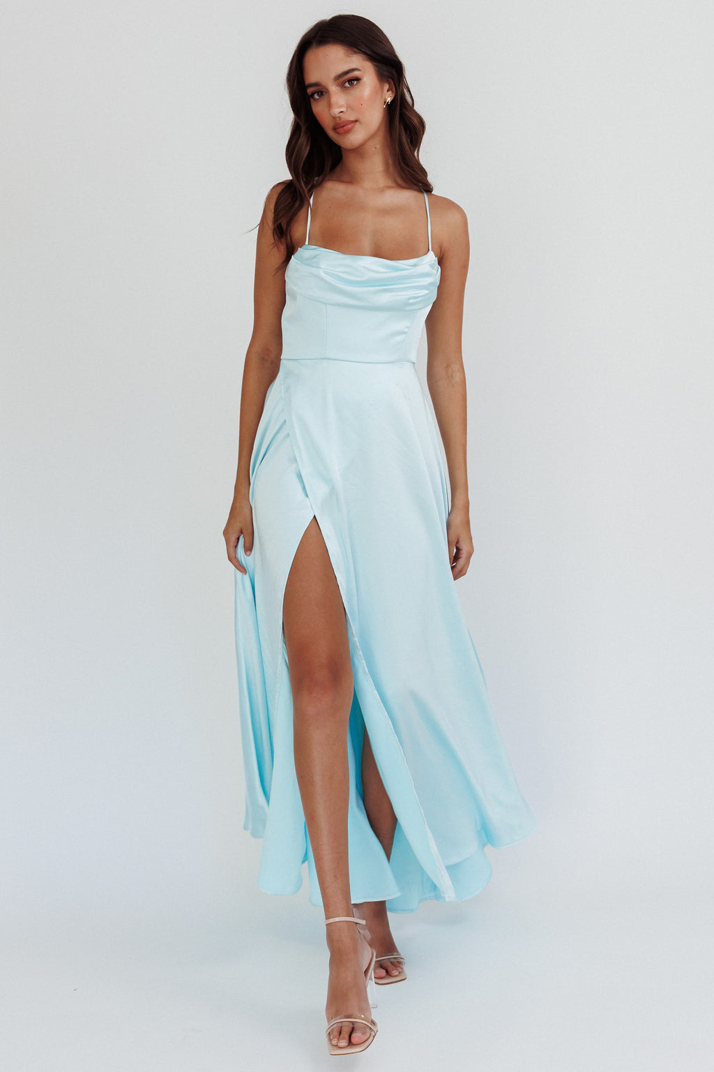 Inner Light Gathered Bust Split Midi Dress Mint by Selfie Leslie Australia