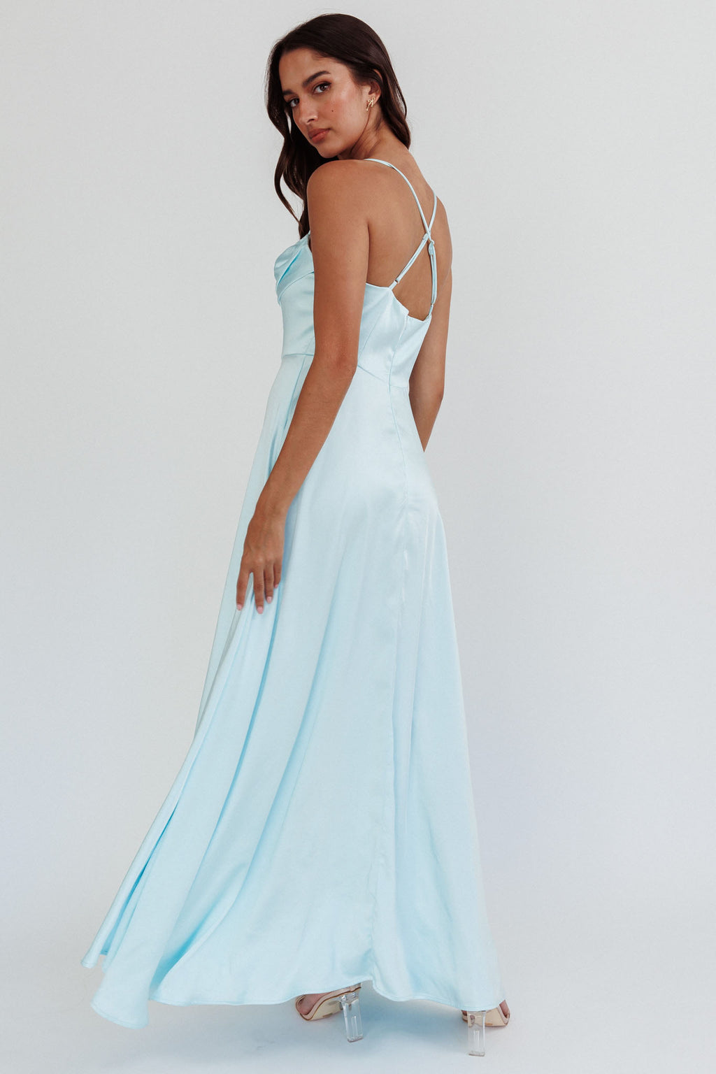 Inner Light Gathered Bust Split Midi Dress Mint by Selfie Leslie Australia