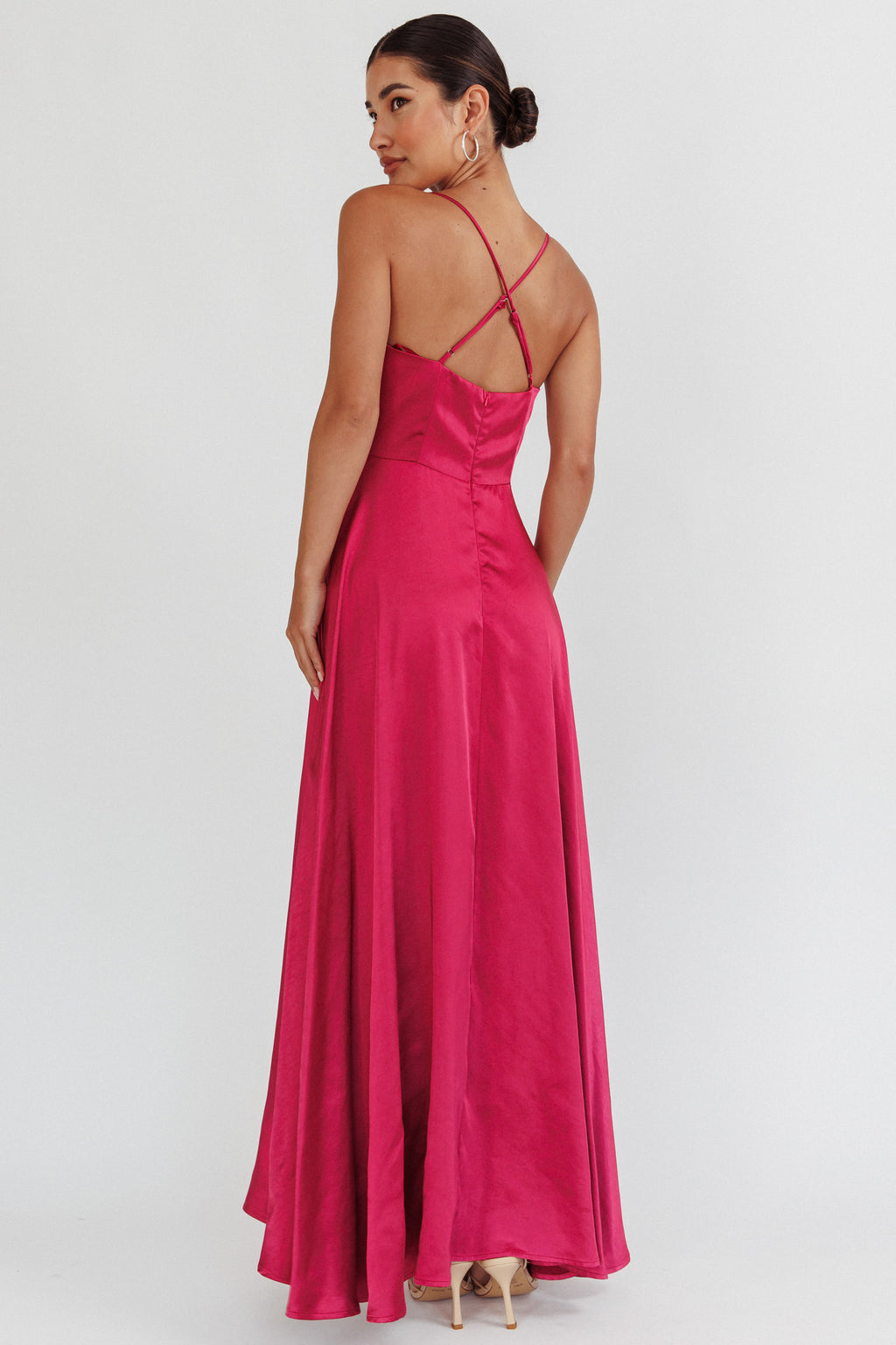 Inner Light Gathered Bust Split Maxi Dress Wine by Selfie Leslie Australia