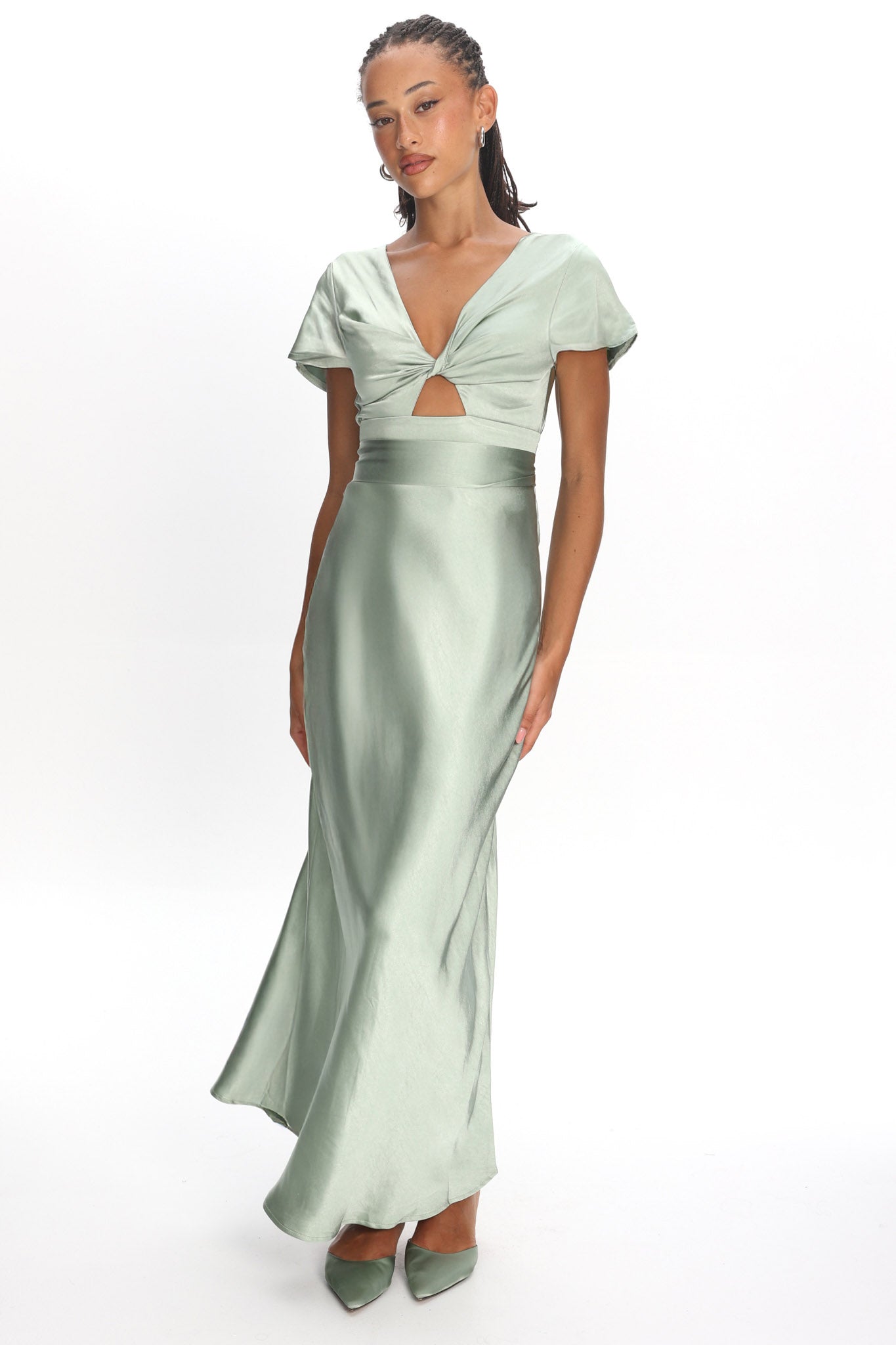 Irena Twist Bust Short Sleeve Dress Sage by Selfie Leslie Australia