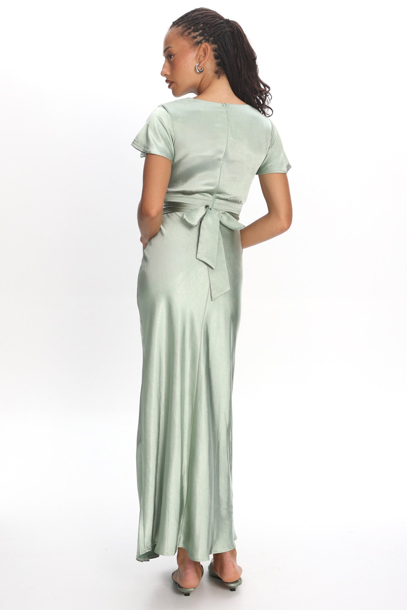 Irena Twist Bust Short Sleeve Dress Sage by Selfie Leslie Australia