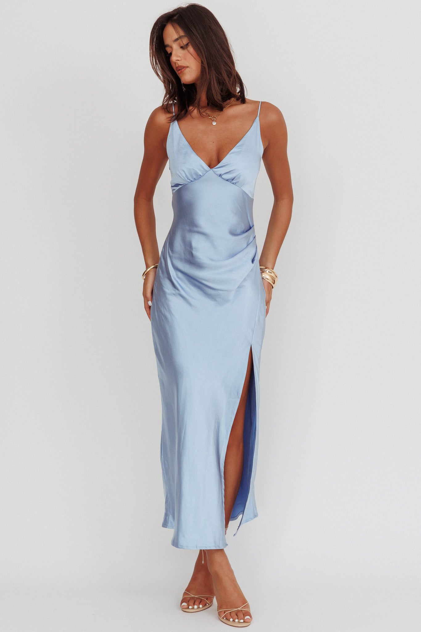 Marlie Side Pleat Maxi Dress Blue by Selfie Leslie Australia