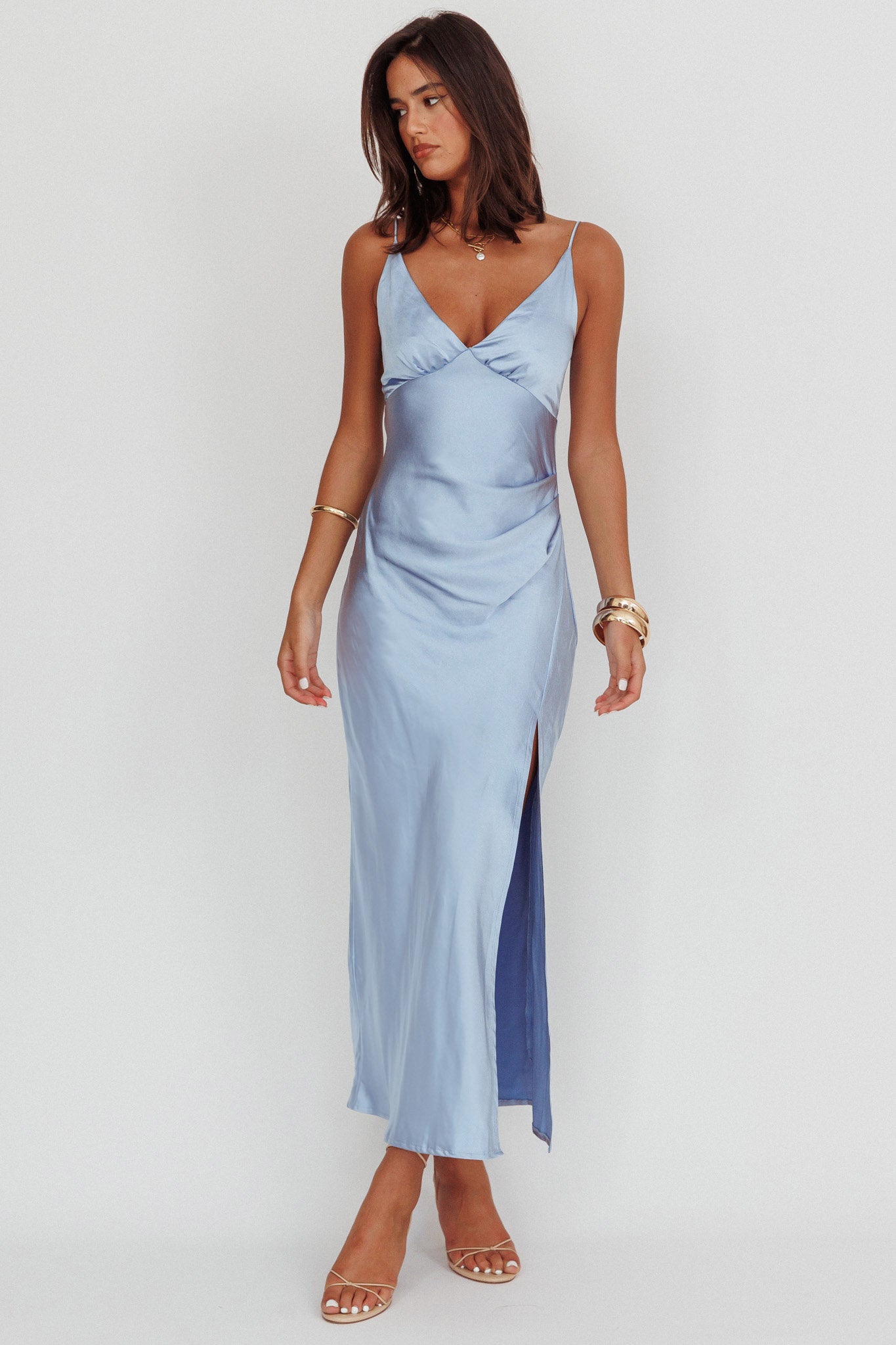 Marlie Side Pleat Maxi Dress Blue by Selfie Leslie Australia