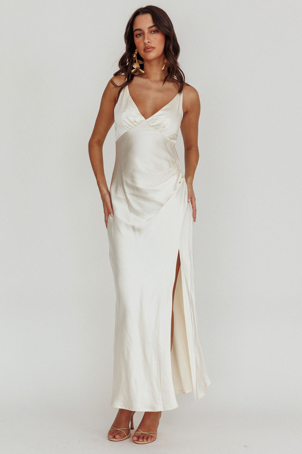 Marlie Side Pleat Maxi Dress Oyster by Selfie Leslie Australia