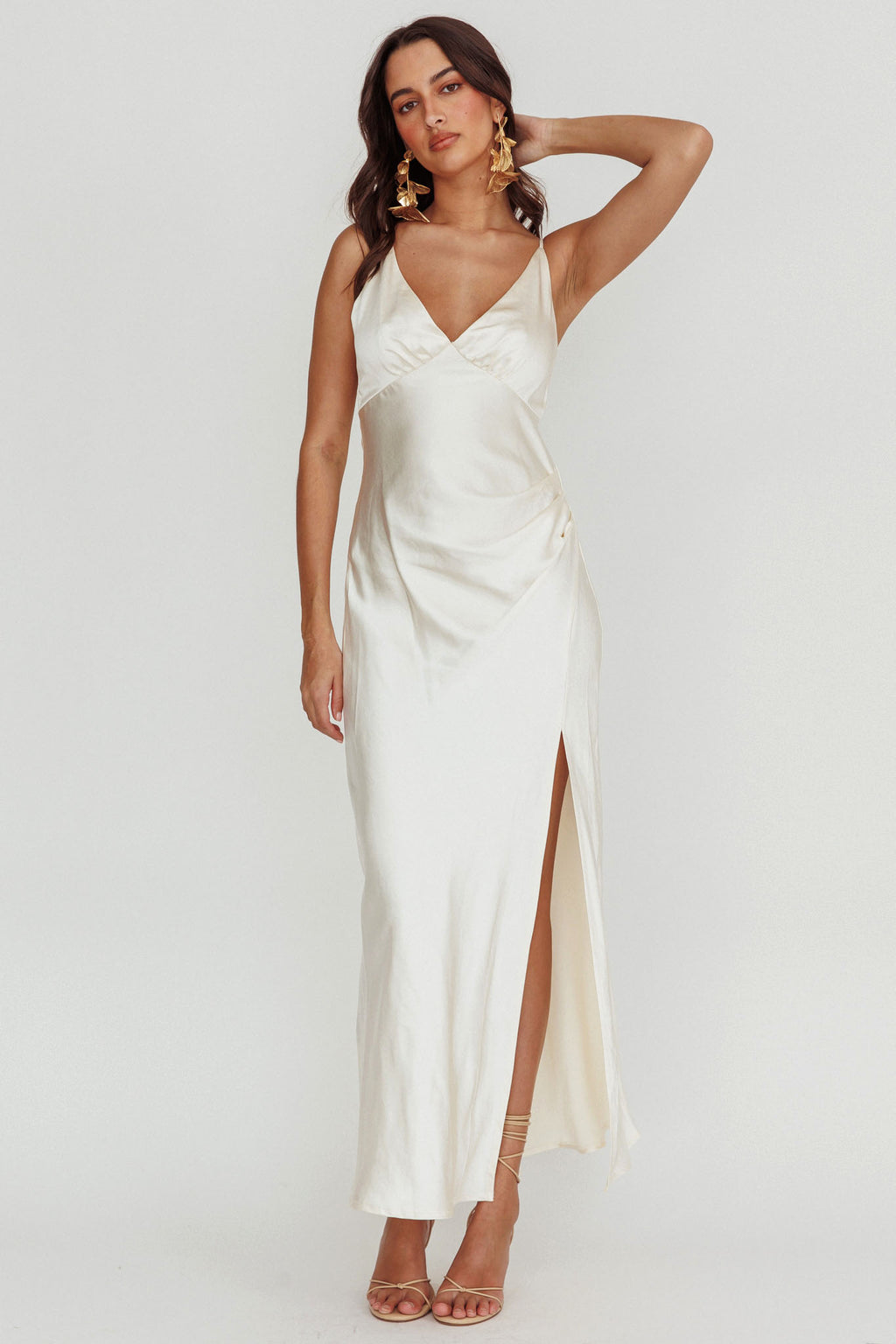 Marlie Side Pleat Maxi Dress Oyster by Selfie Leslie Australia