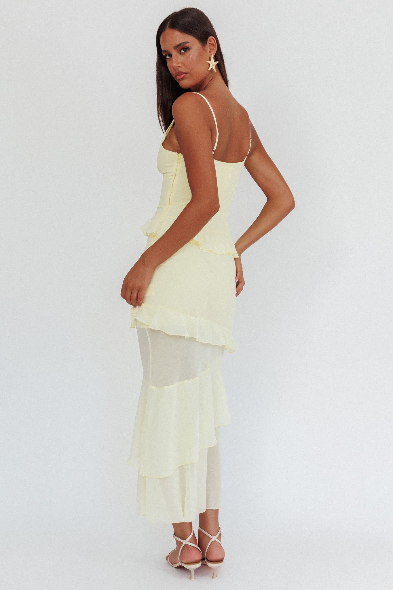 Marlie Frill Trim Rosette Maxi Dress Butter by Selfie Leslie Australia