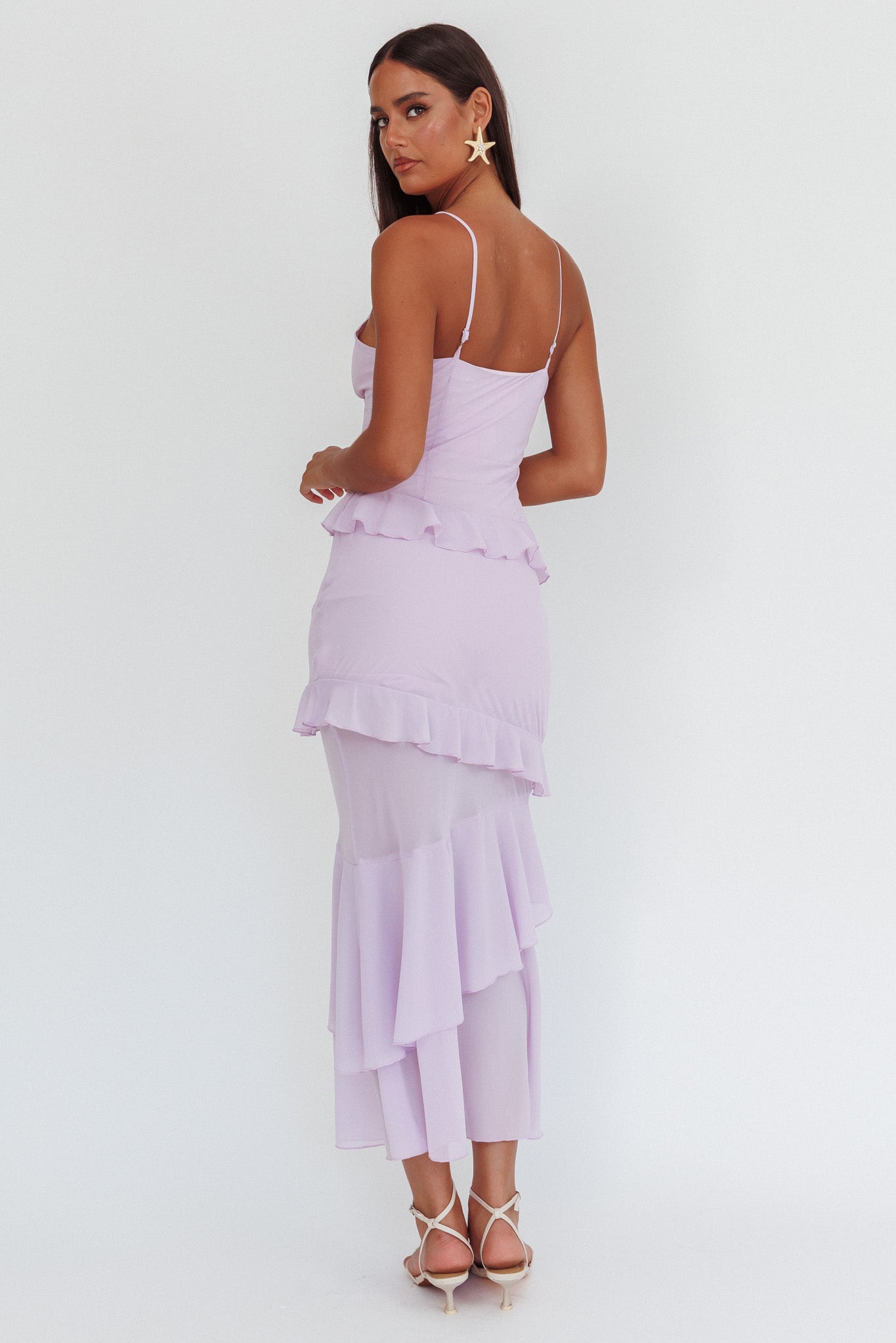 Marlie Frill Trim Rosette Maxi Dress Lilac by Selfie Leslie Australia
