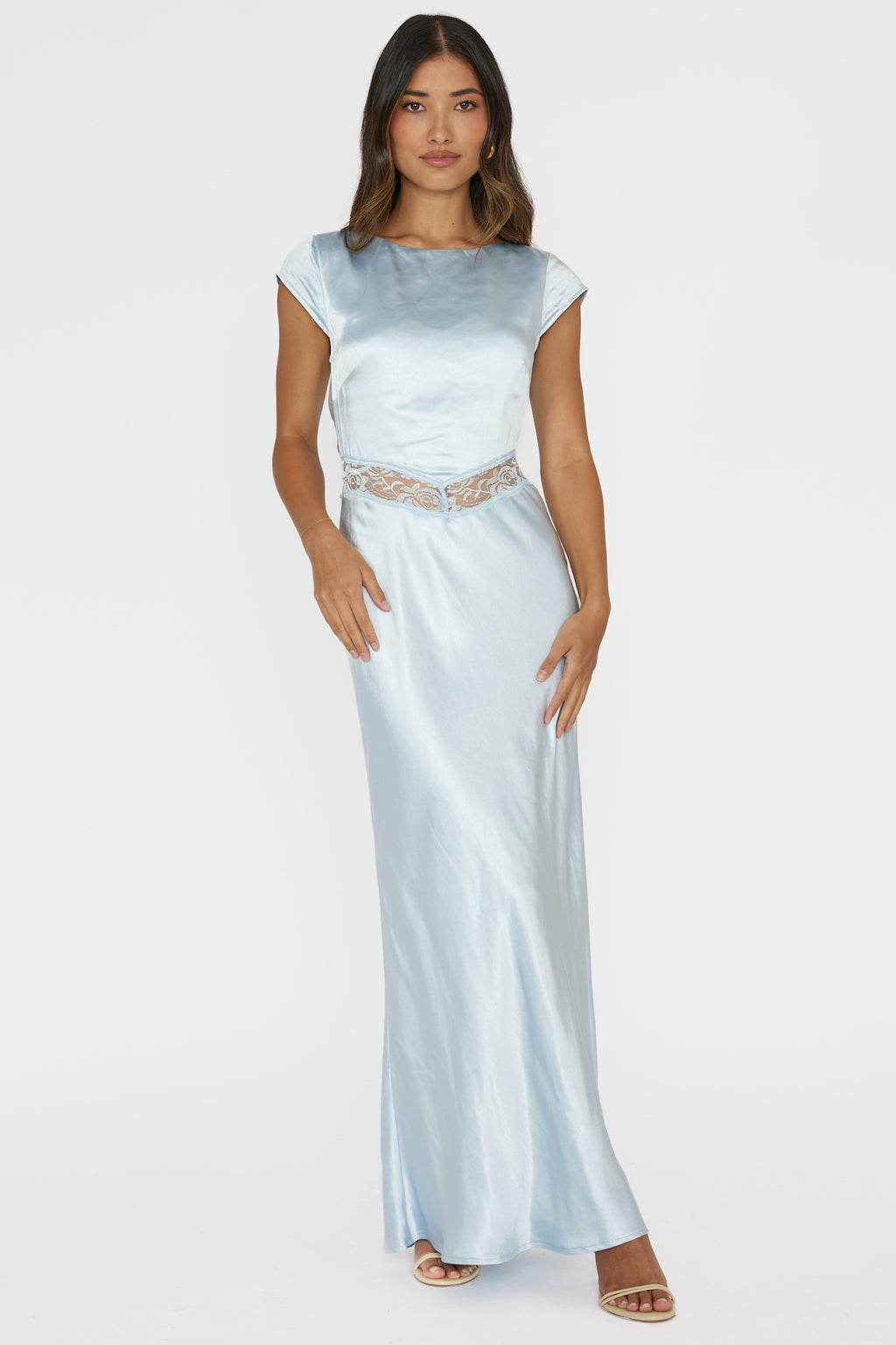 Taken Heart Lace Trim Tied Back Dress Baby Blue by Selfie Leslie Australia