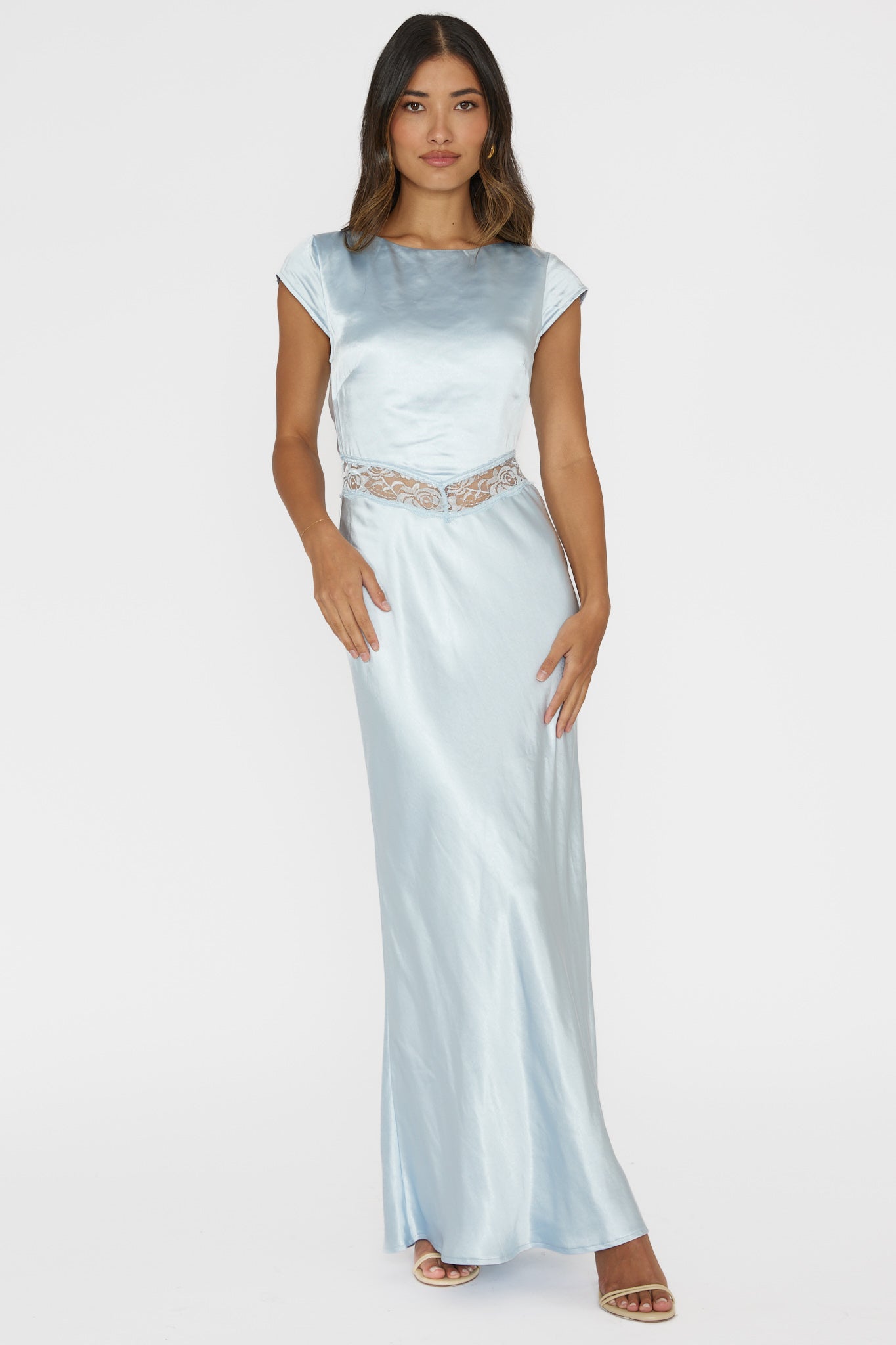 Taken Heart Lace Trim Tied Back Dress Baby Blue by Selfie Leslie Australia