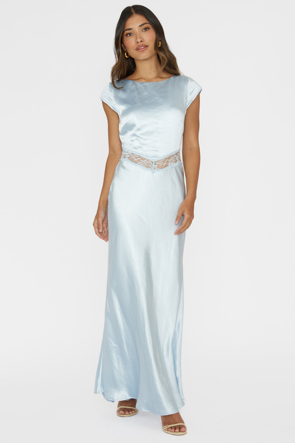 Taken Heart Lace Trim Tied Back Dress Baby Blue by Selfie Leslie Australia