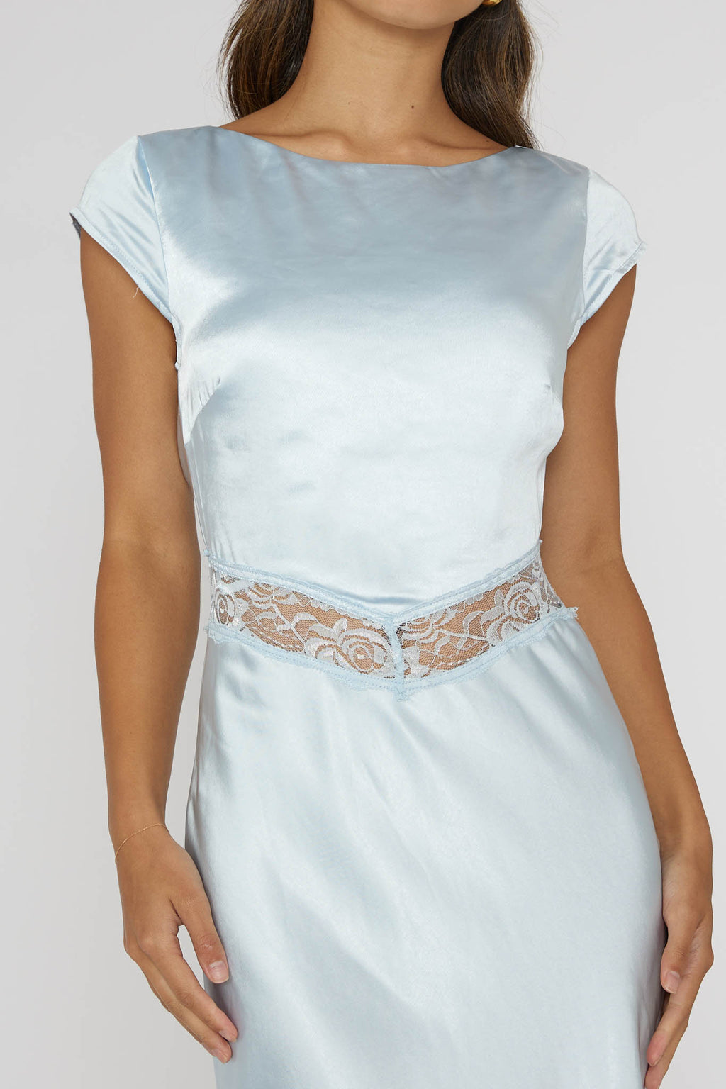 Taken Heart Lace Trim Tied Back Dress Baby Blue by Selfie Leslie Australia