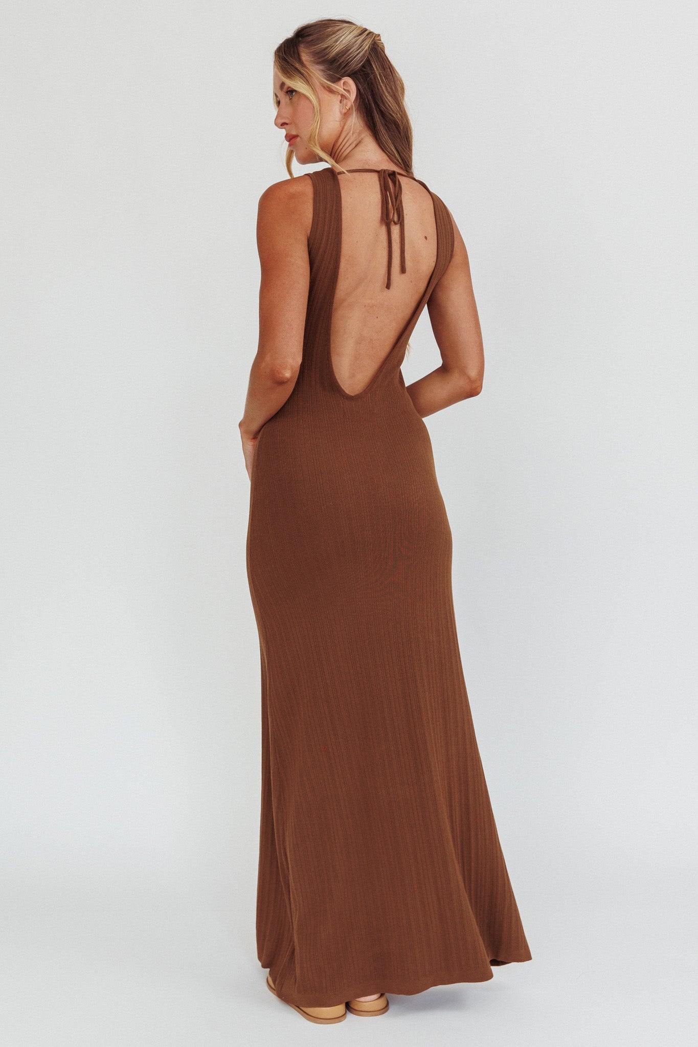 Tarli Low Back Maxi Dress Chocolate by Selfie Leslie Australia