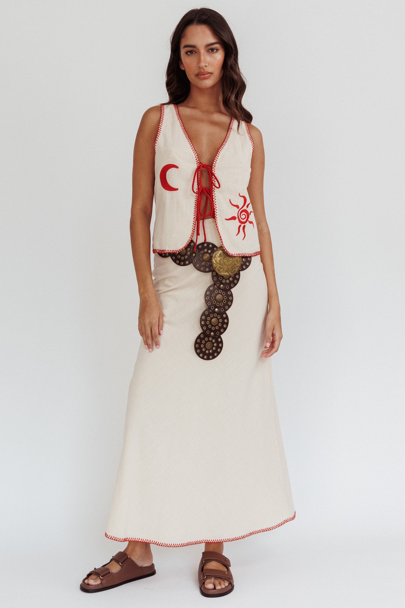 Dose Of Sunshine Blanket Stitch Skirt Beige by Selfie Leslie Australia