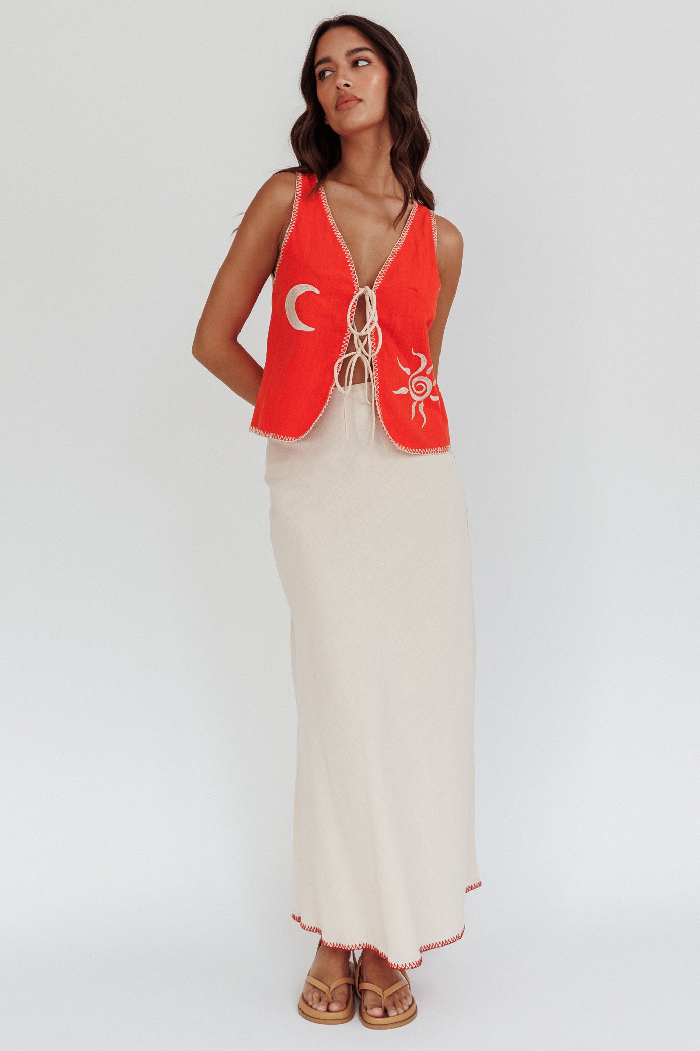 Dose Of Sunshine Blanket Stitch Skirt Beige by Selfie Leslie Australia