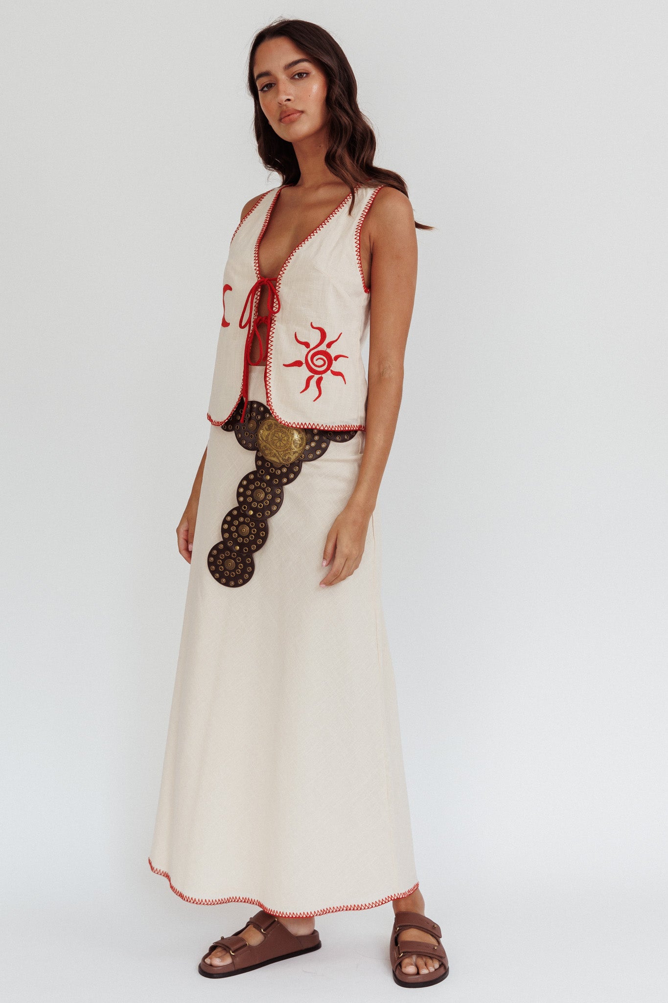 Dose Of Sunshine Blanket Stitch Skirt Beige by Selfie Leslie Australia