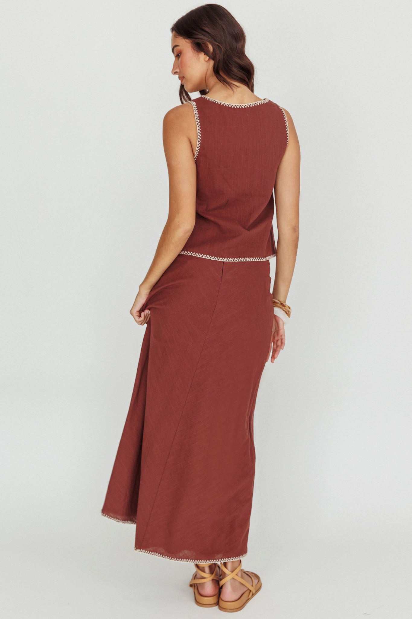 Dose Of Sunshine Blanket Stitch Skirt Chocolate by Selfie Leslie Australia