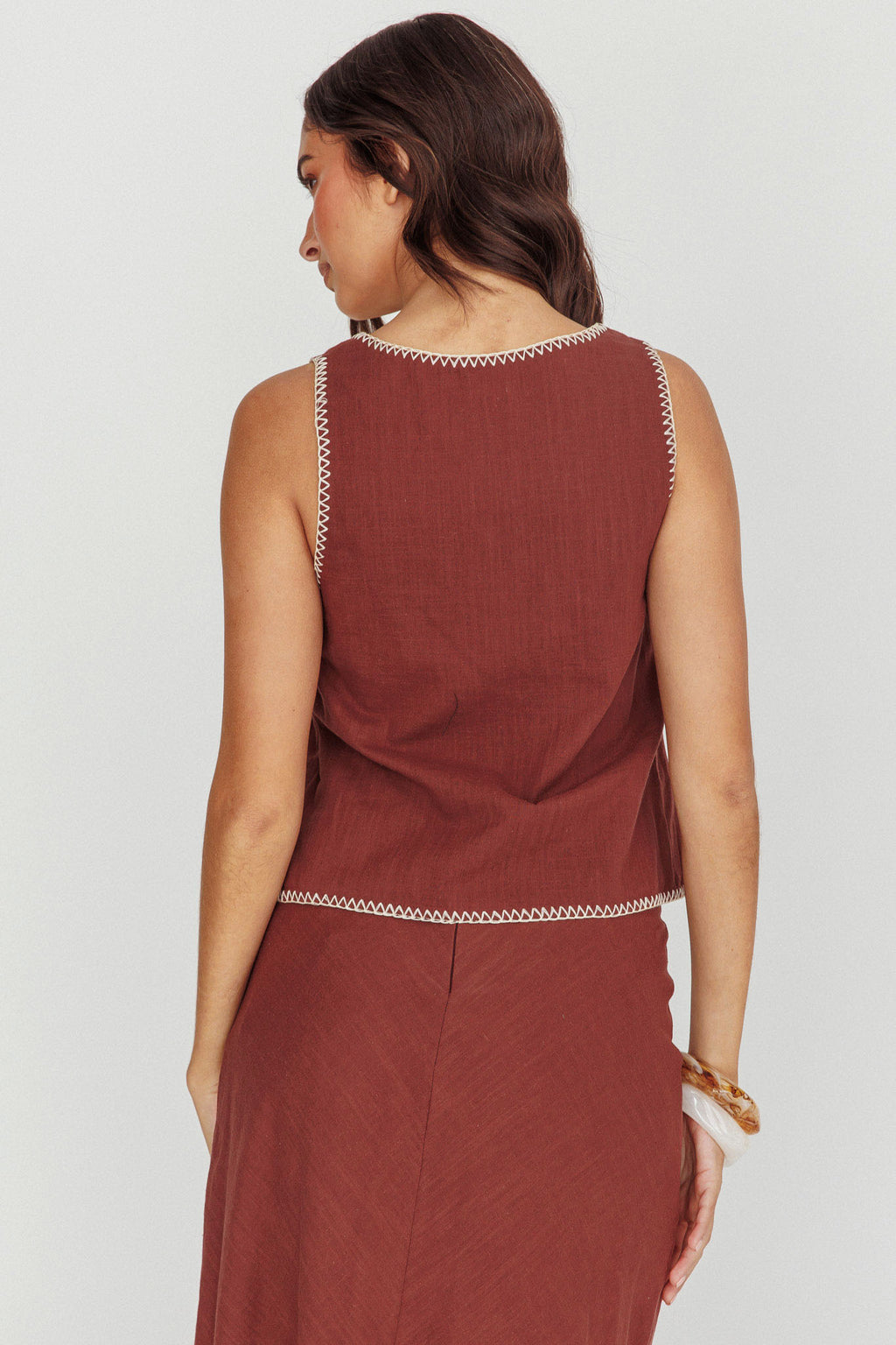 Dose Of Sunshine Blanket Stitch Vest Top Chocolate by Selfie Leslie Australia