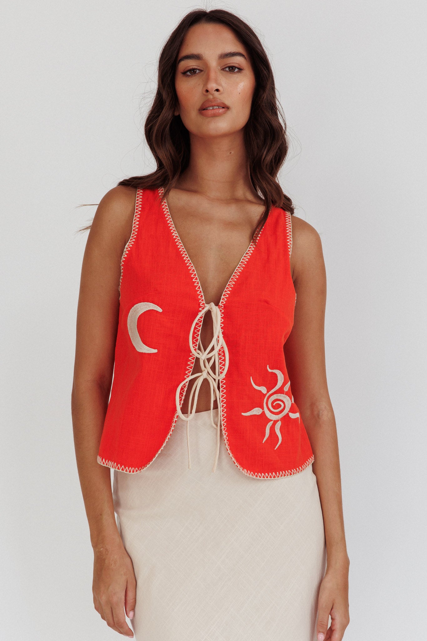 Dose Of Sunshine Blanket Stitch Vest Top Orange by Selfie Leslie Australia