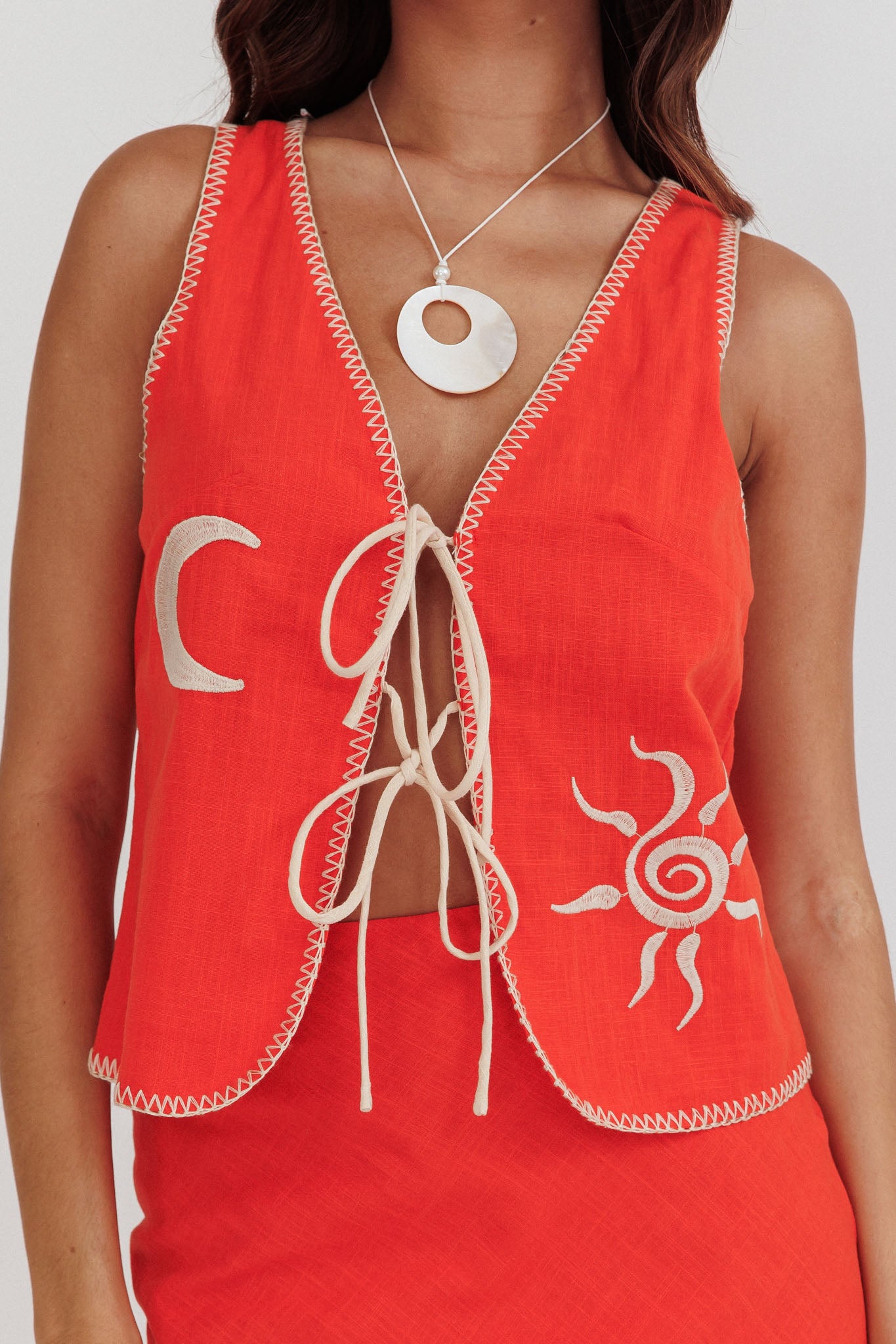 Dose Of Sunshine Blanket Stitch Vest Top Orange by Selfie Leslie Australia