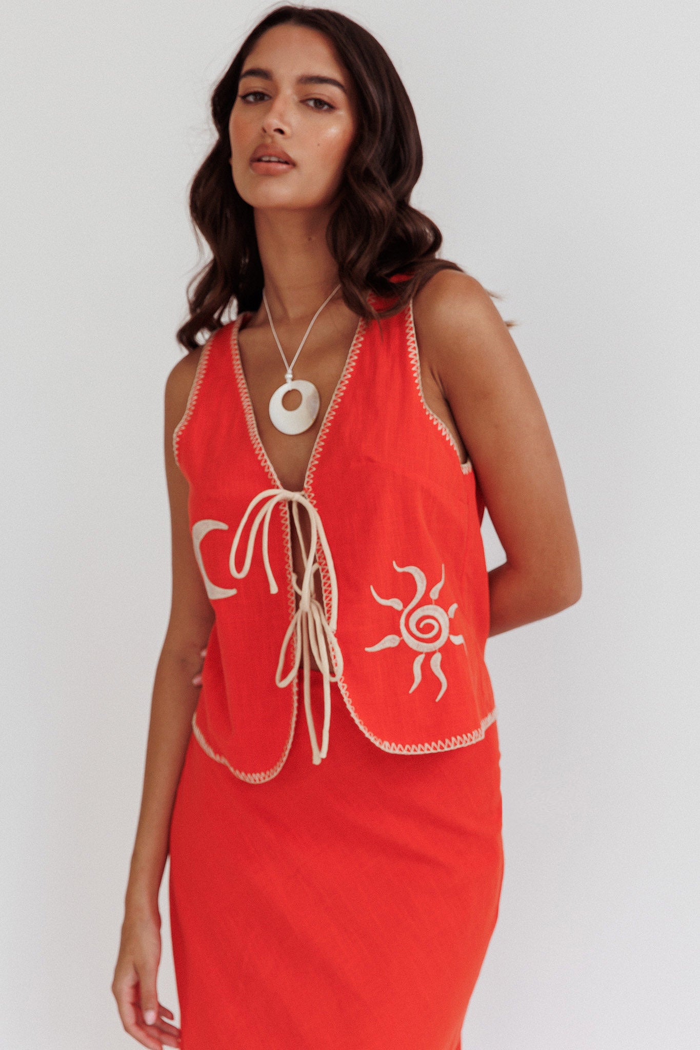 Dose Of Sunshine Blanket Stitch Vest Top Orange by Selfie Leslie Australia