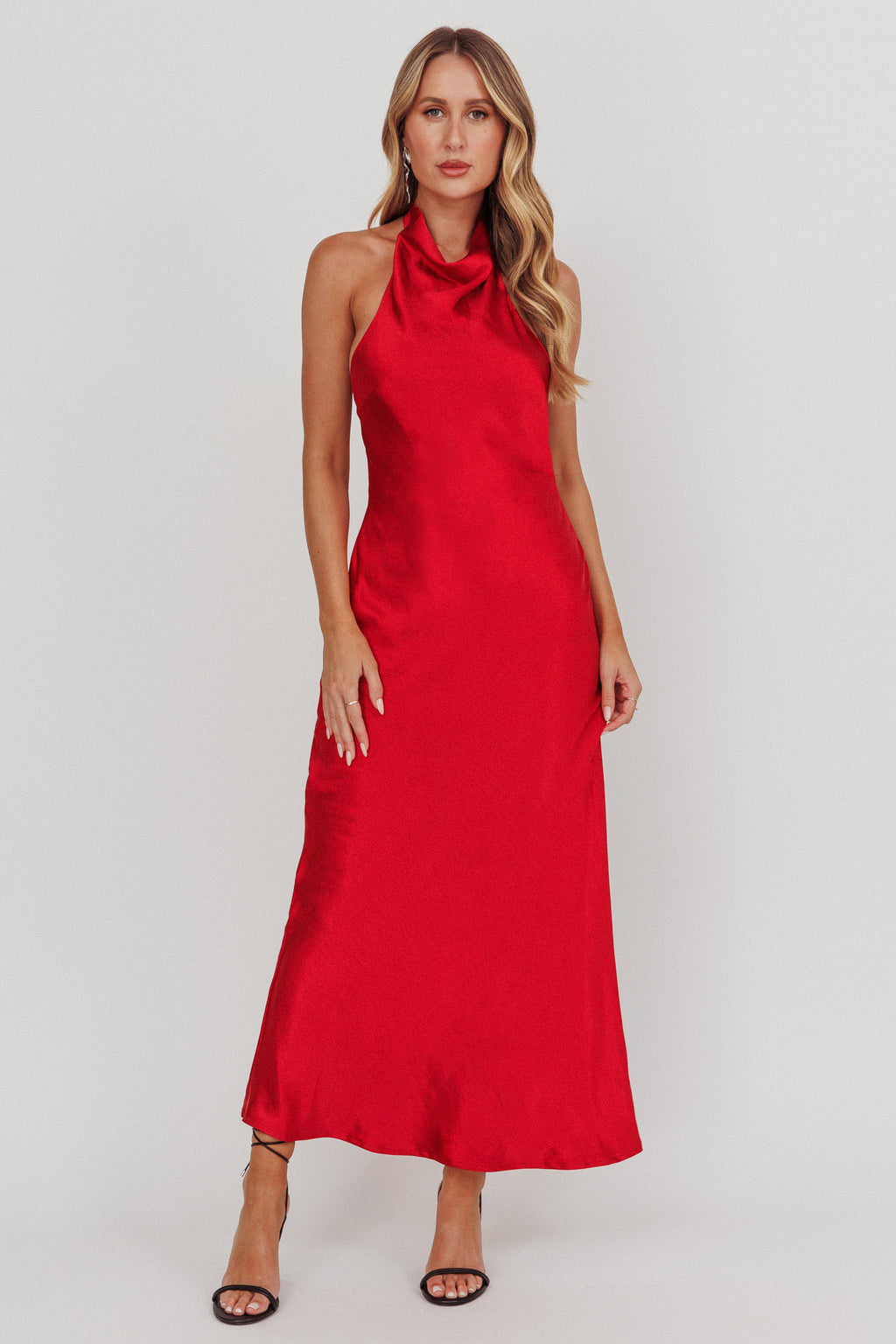 Sweetest Sundays Halterneck Open Back Dress Red by Selfie Leslie Australia