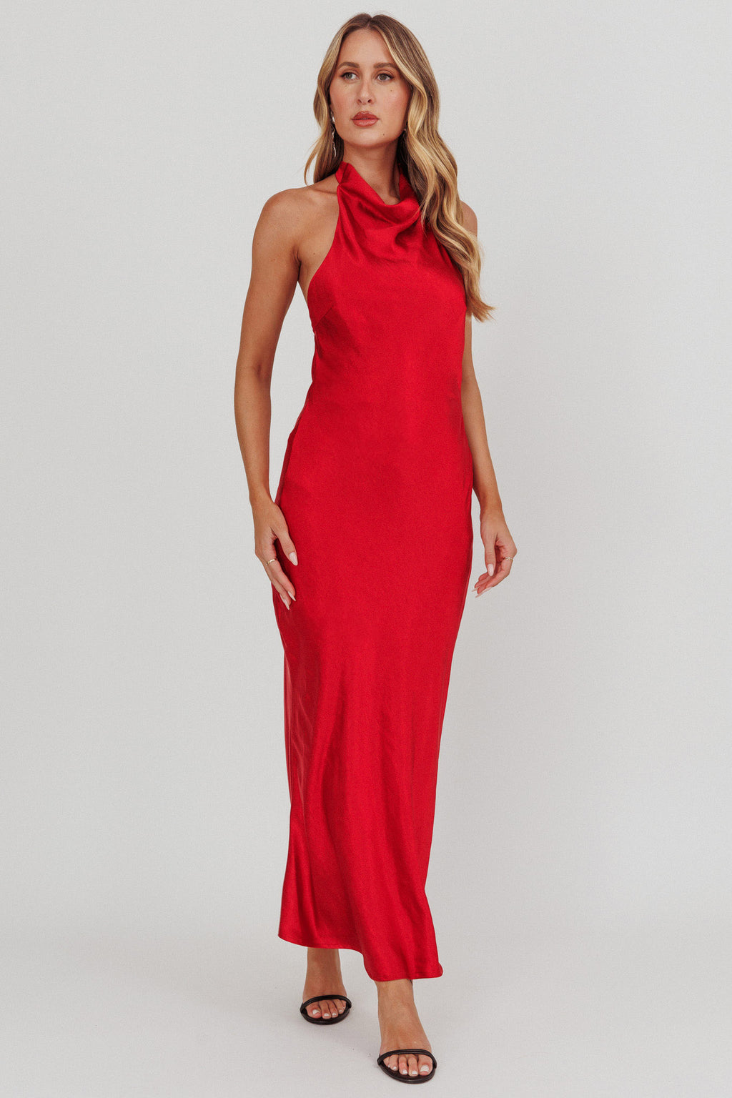 Sweetest Sundays Halterneck Open Back Dress Red by Selfie Leslie Australia