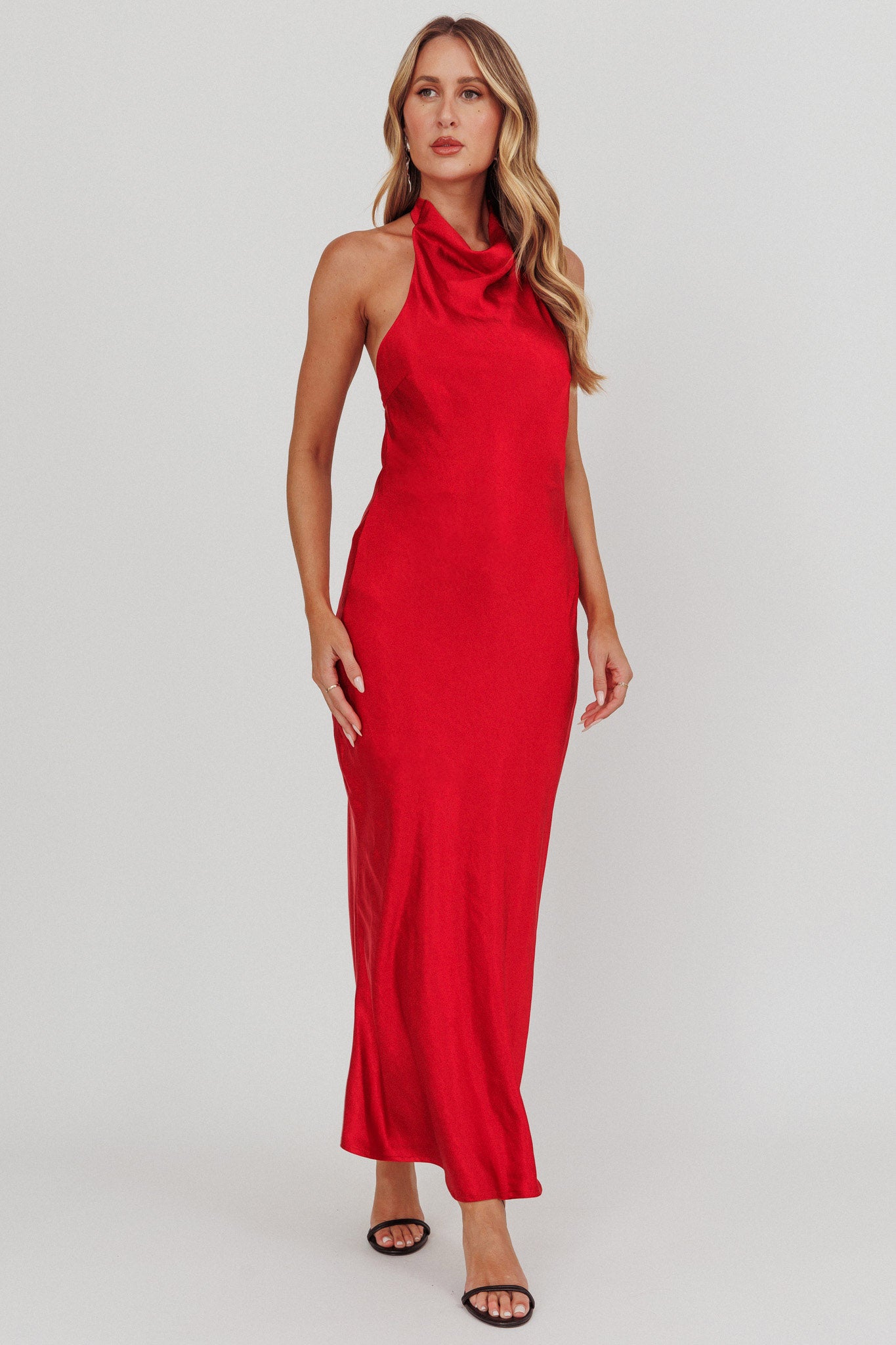 Sweetest Sundays Halterneck Open Back Dress Red by Selfie Leslie Australia