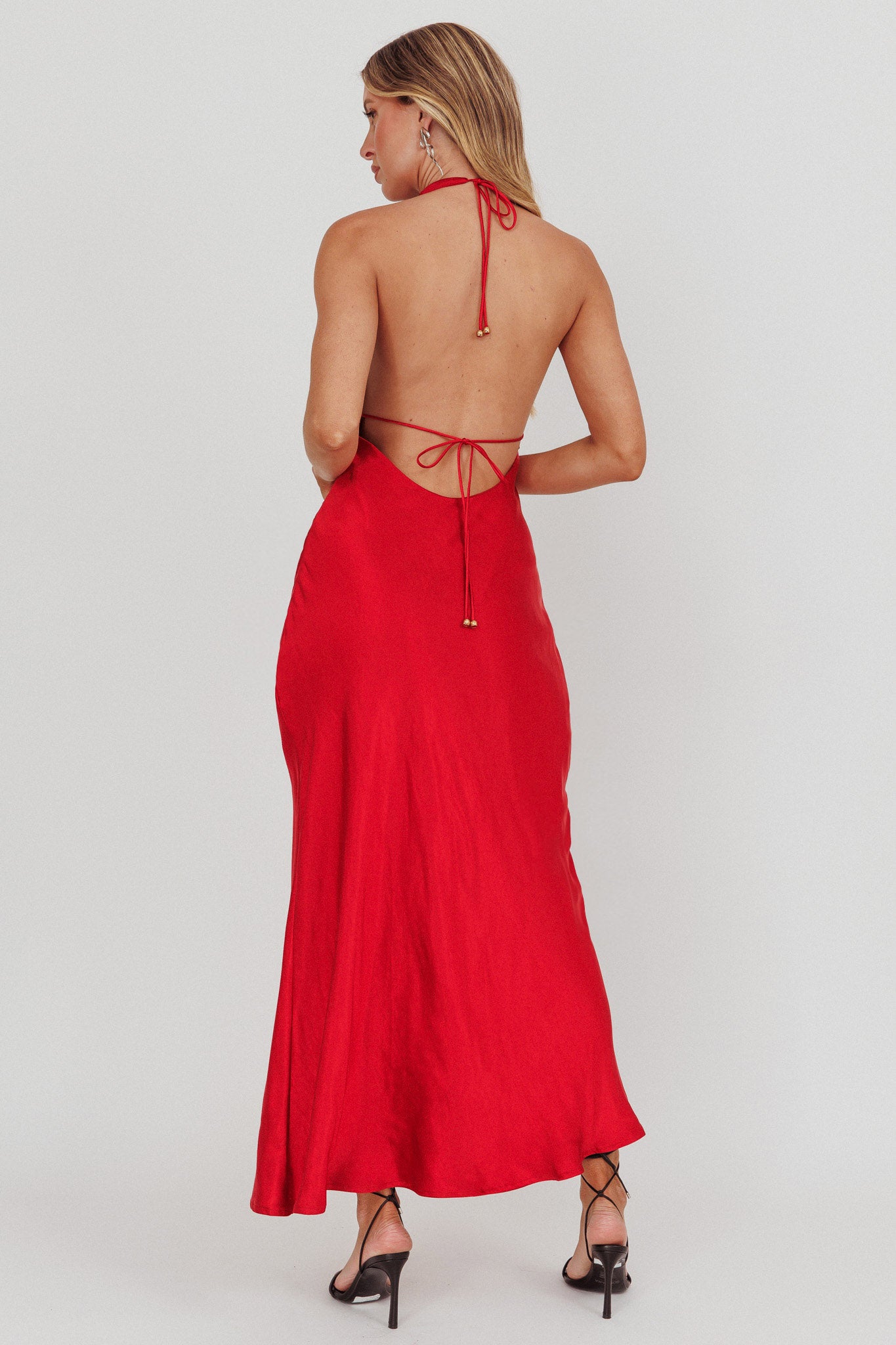 Sweetest Sundays Halterneck Open Back Dress Red by Selfie Leslie Australia