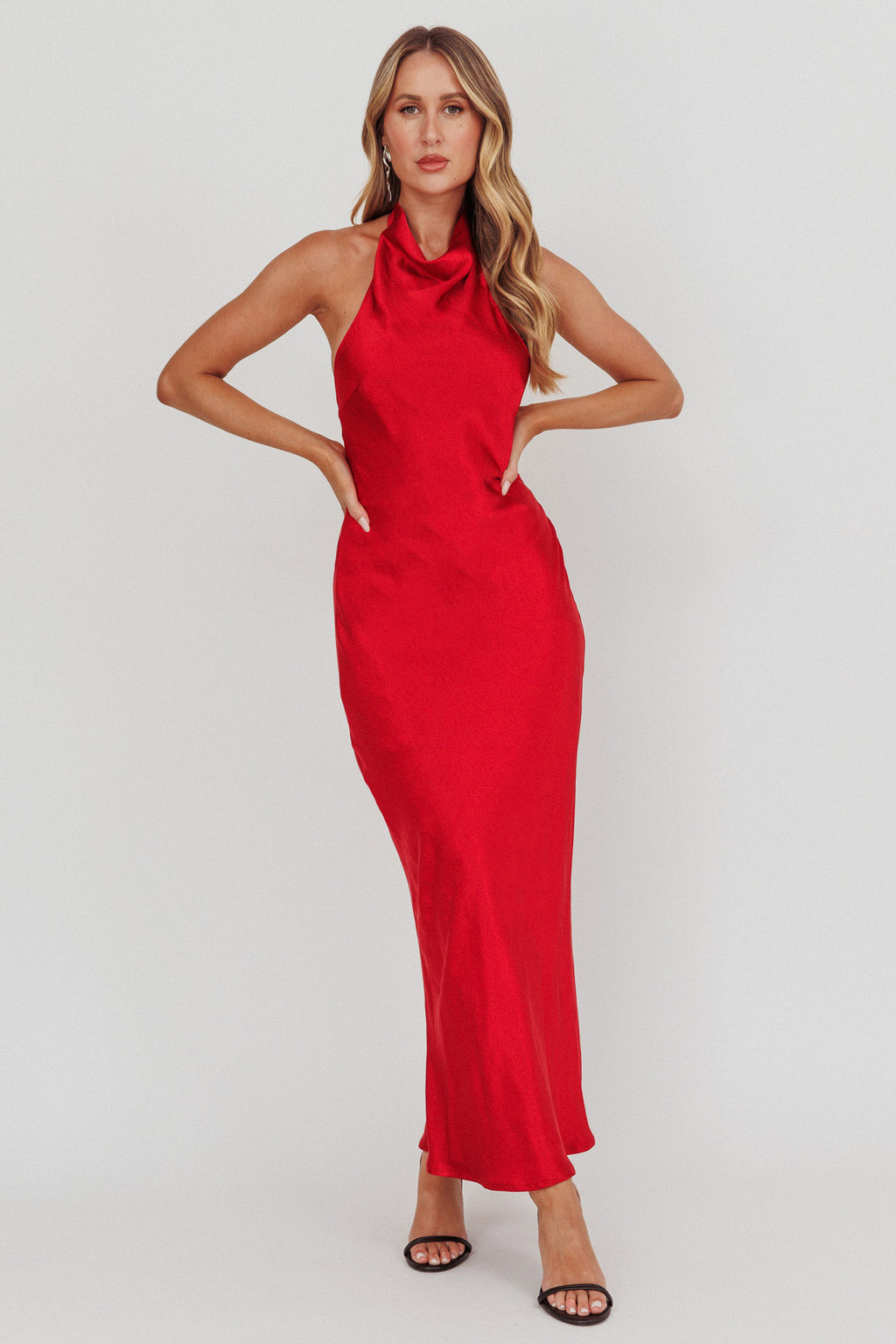 Sweetest Sundays Halterneck Open Back Dress Red by Selfie Leslie Australia