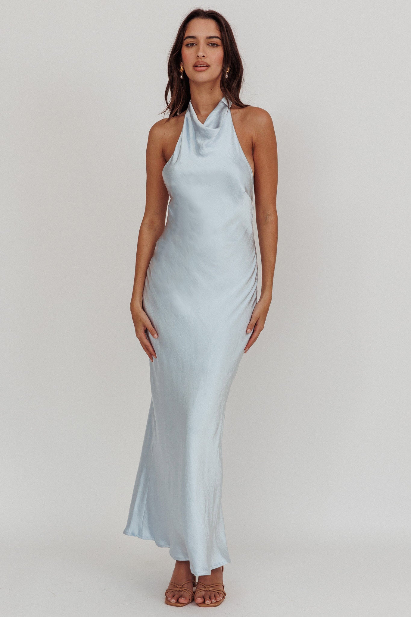 Sweetest Sundays Halterneck Open Back Dress Soft Blue by Selfie Leslie Australia