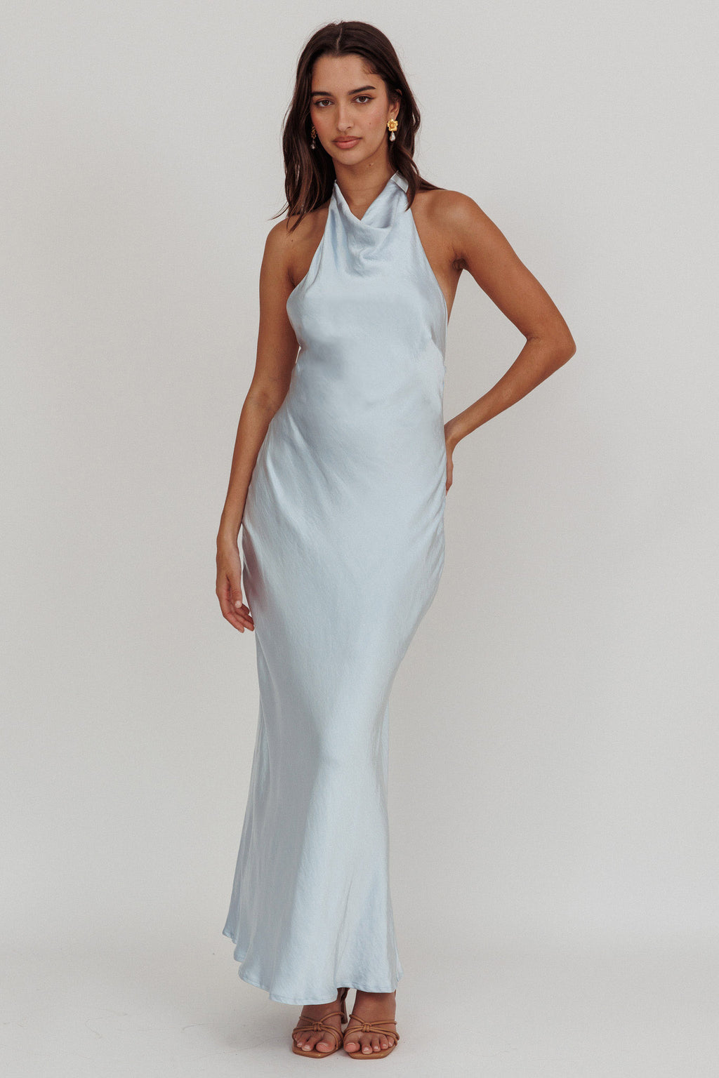 Sweetest Sundays Halterneck Open Back Dress Soft Blue by Selfie Leslie Australia