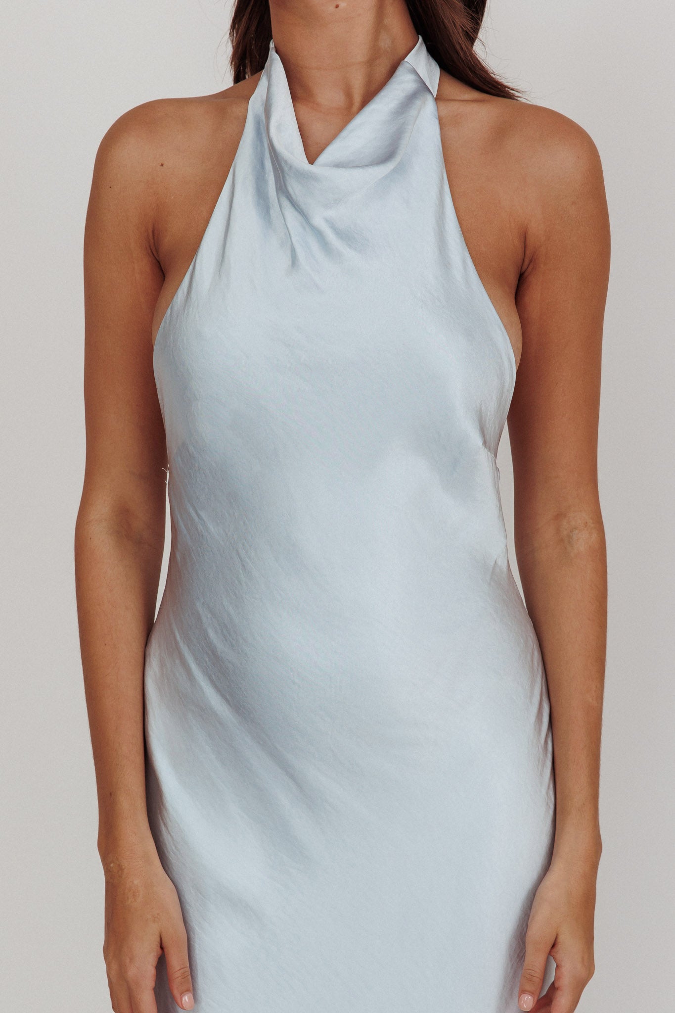 Sweetest Sundays Halterneck Open Back Dress Soft Blue by Selfie Leslie Australia