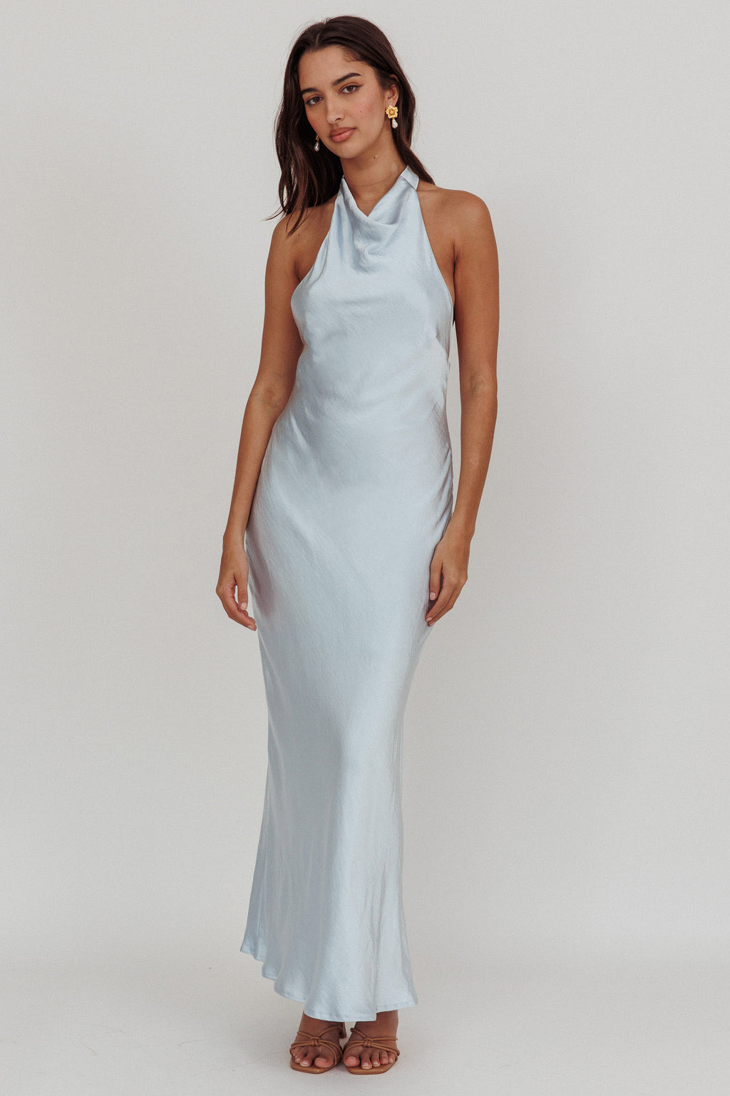 Sweetest Sundays Halterneck Open Back Dress Soft Blue by Selfie Leslie Australia