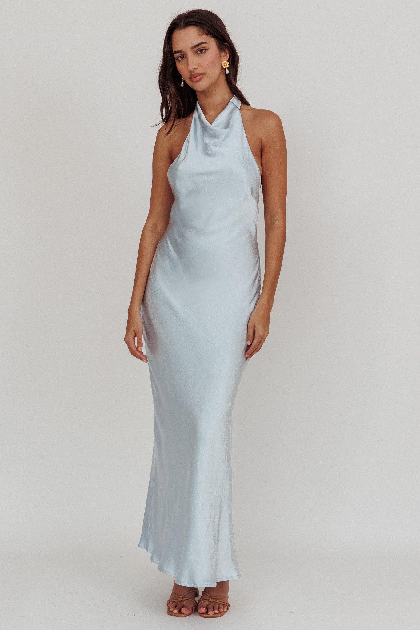 Sweetest Sundays Halterneck Open Back Dress Soft Blue by Selfie Leslie Australia