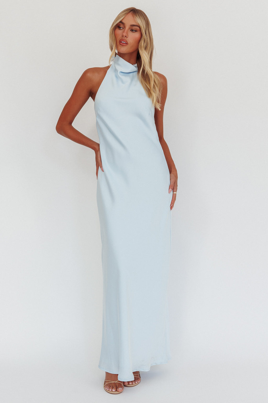 Sweetest Sundays Halterneck Open Back Dress Baby Blue by Selfie Leslie Australia