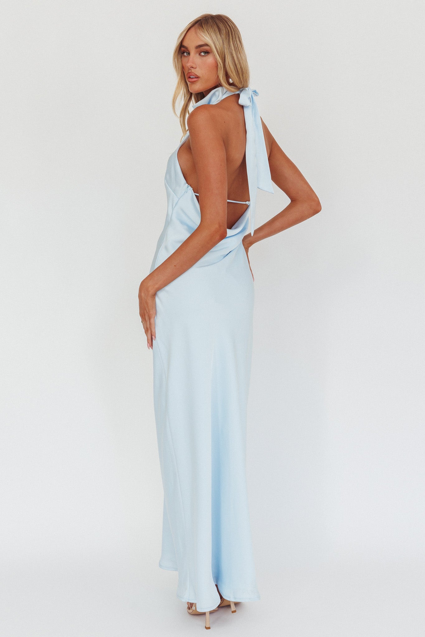 Sweetest Sundays Halterneck Open Back Dress Baby Blue by Selfie Leslie Australia