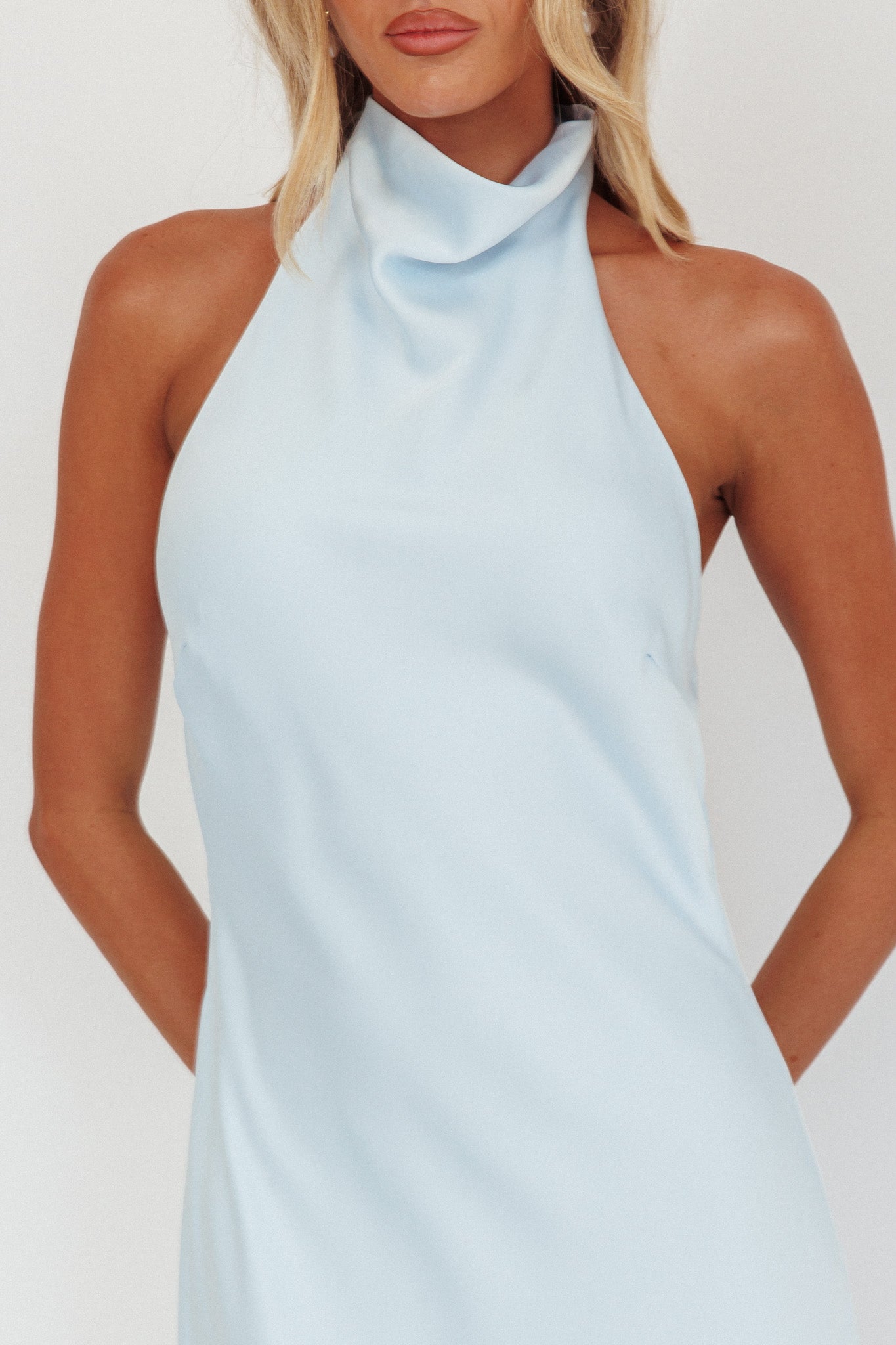 Sweetest Sundays Halterneck Open Back Dress Baby Blue by Selfie Leslie Australia