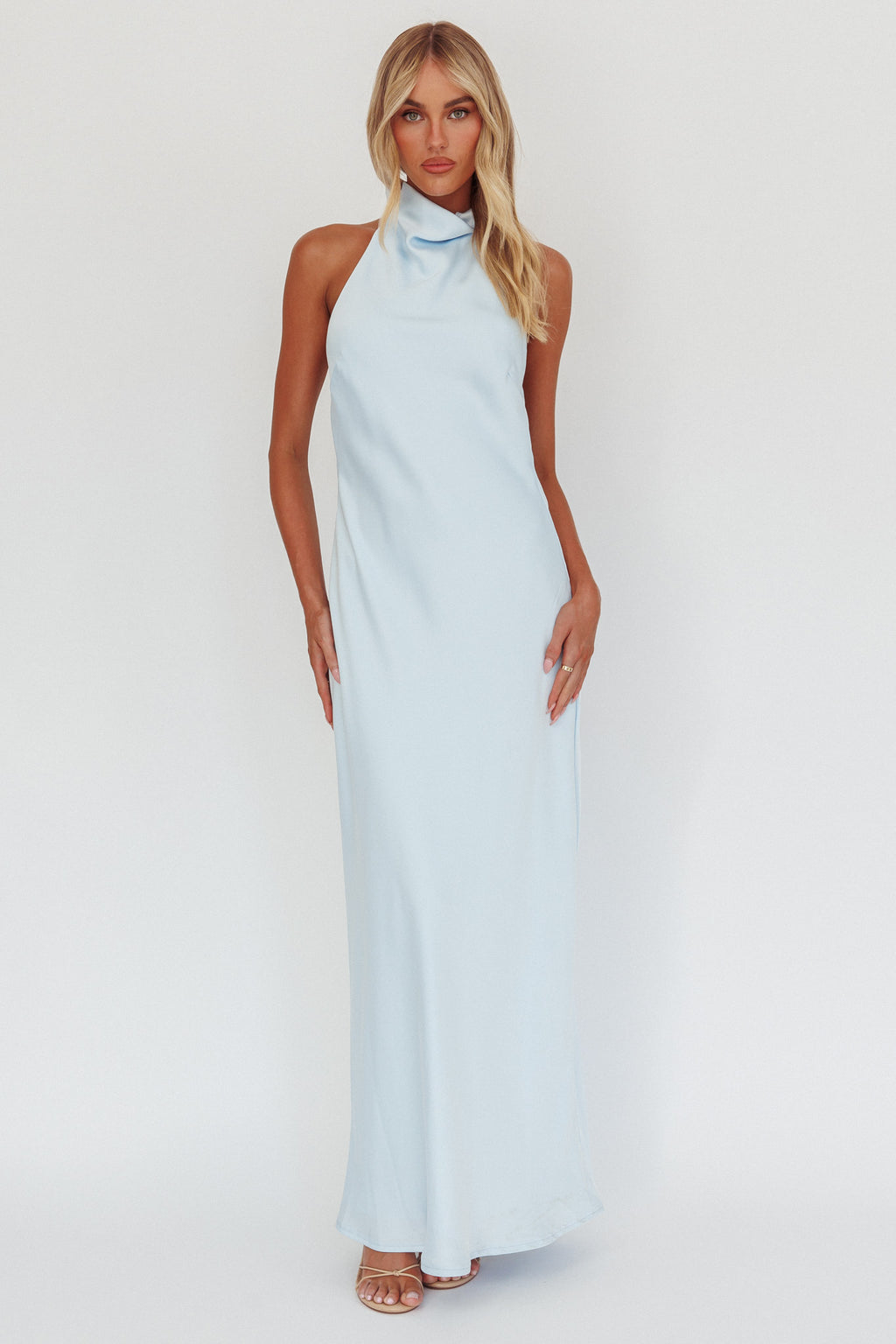 Sweetest Sundays Halterneck Open Back Dress Baby Blue by Selfie Leslie Australia