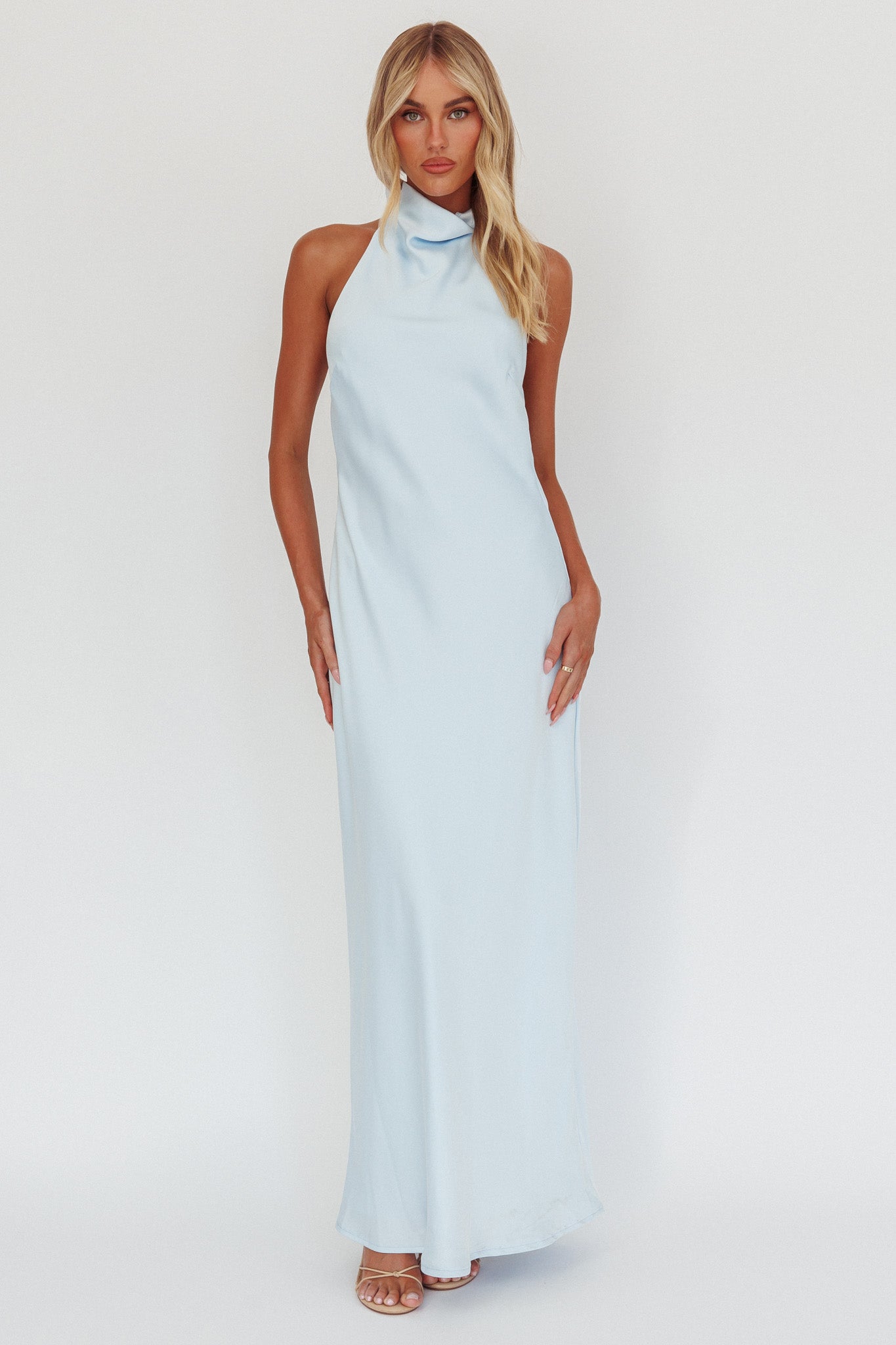 Sweetest Sundays Halterneck Open Back Dress Baby Blue by Selfie Leslie Australia