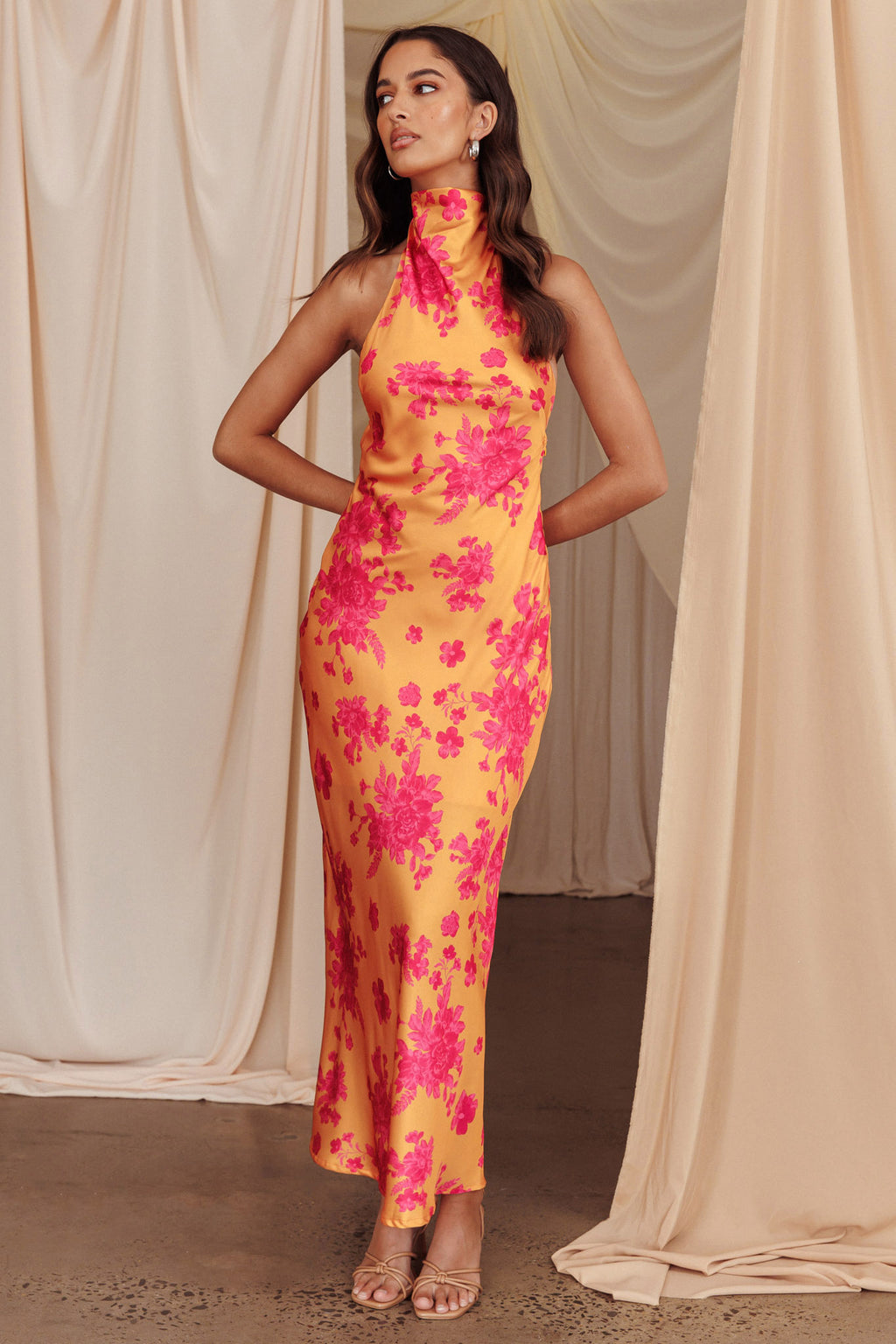 Sweetest Sundays Halterneck Open Back Dress Orange by Selfie Leslie Australia