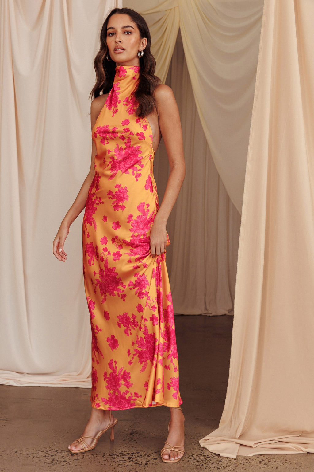 Sweetest Sundays Halterneck Open Back Dress Orange by Selfie Leslie Australia