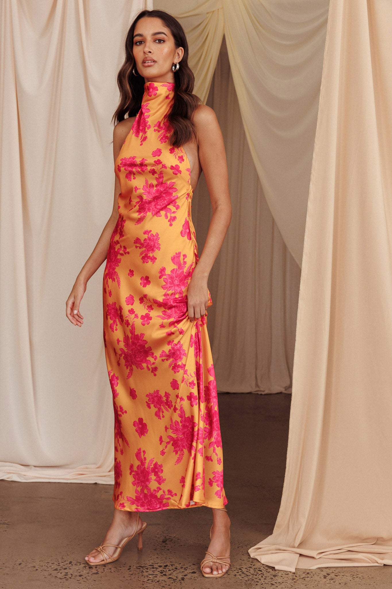 Sweetest Sundays Halterneck Open Back Dress Orange by Selfie Leslie Australia