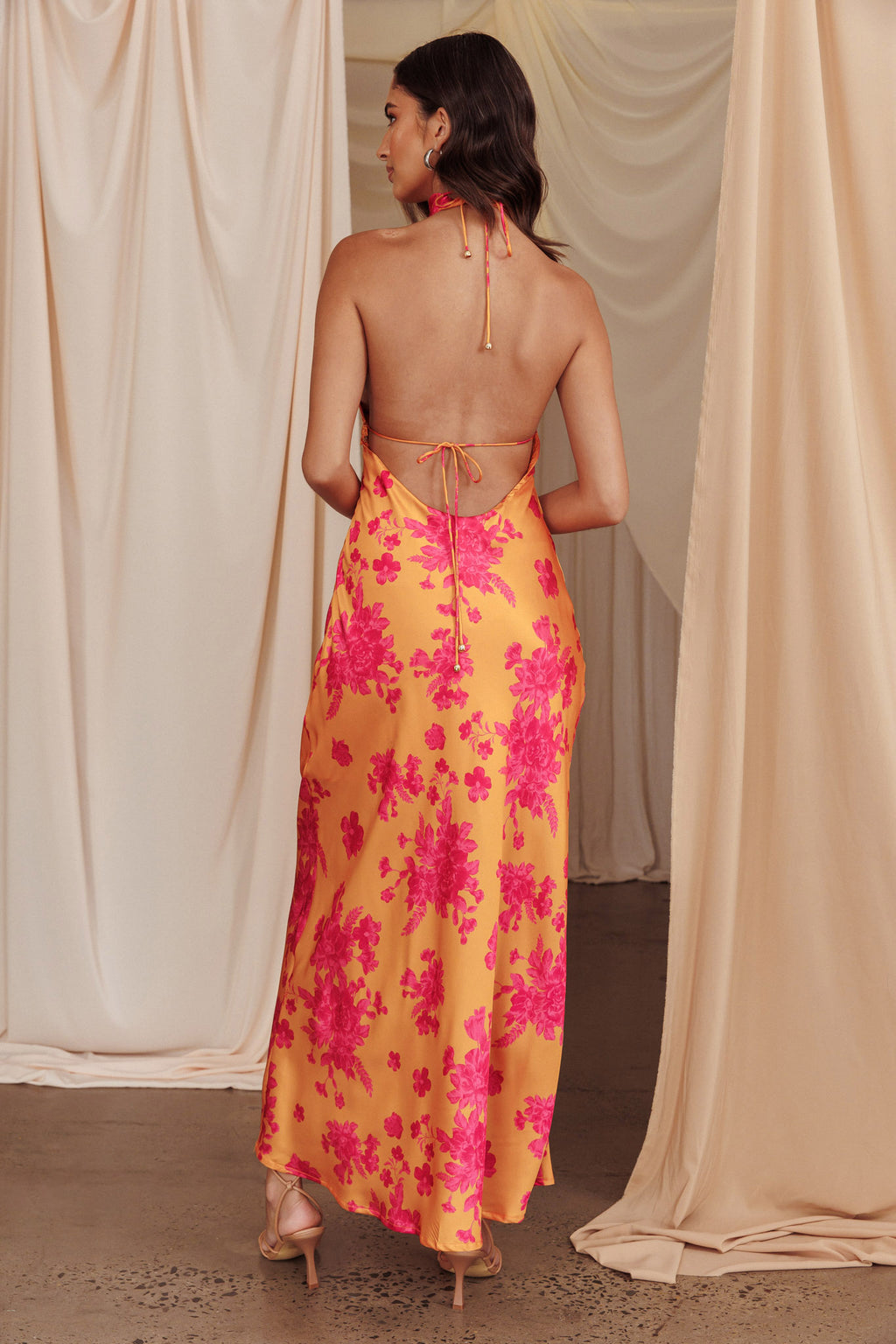Sweetest Sundays Halterneck Open Back Dress Orange by Selfie Leslie Australia