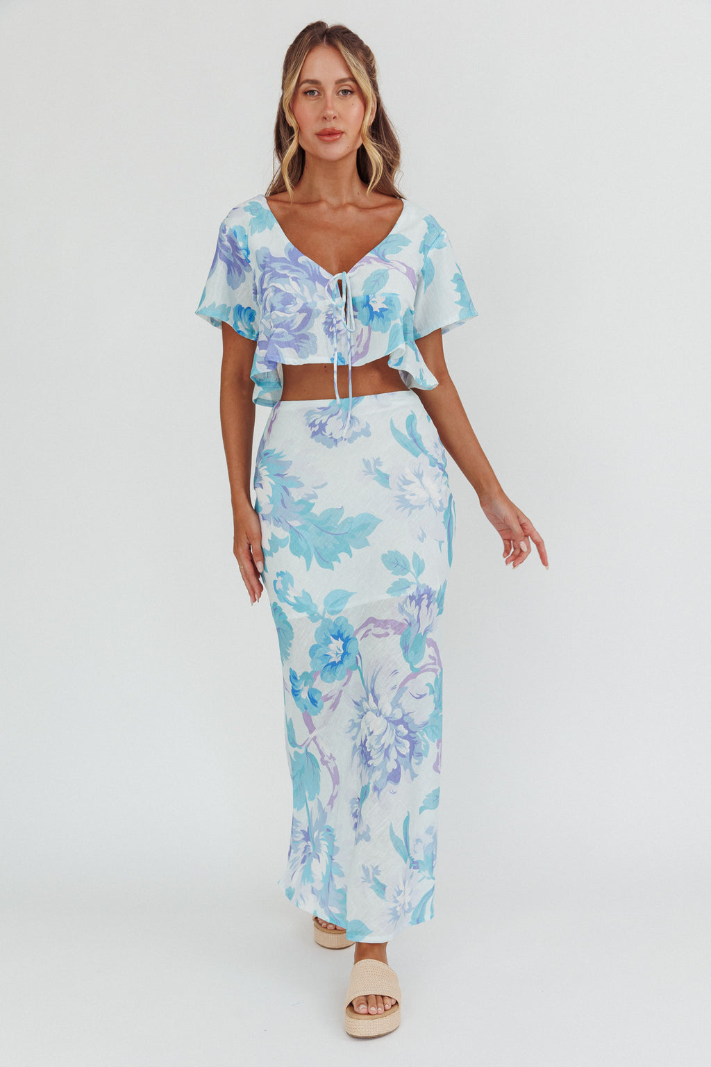 La Vie Floral Maxi Skirt Floral Blue by Selfie Leslie Australia