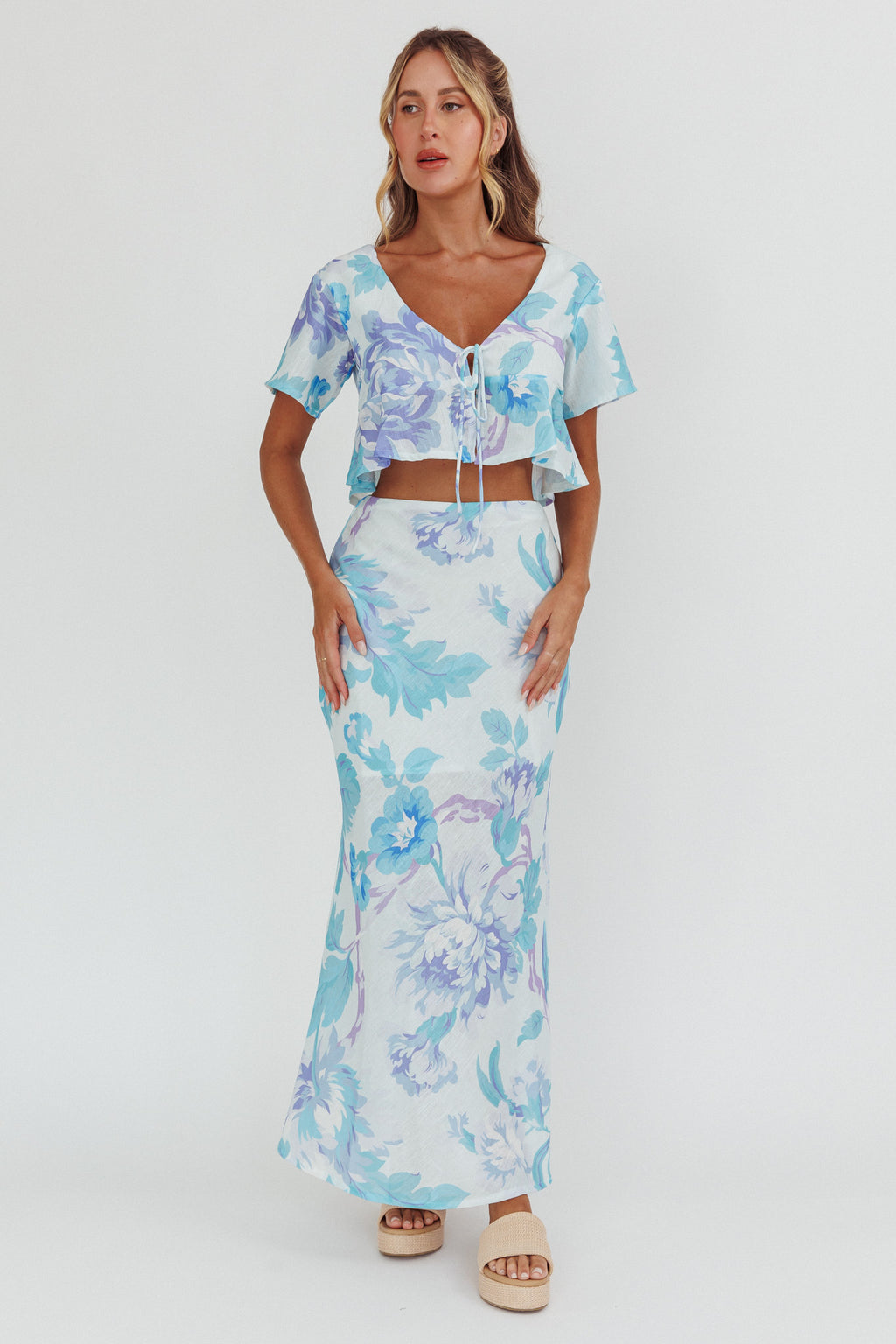 La Vie Floral Maxi Skirt Floral Blue by Selfie Leslie Australia