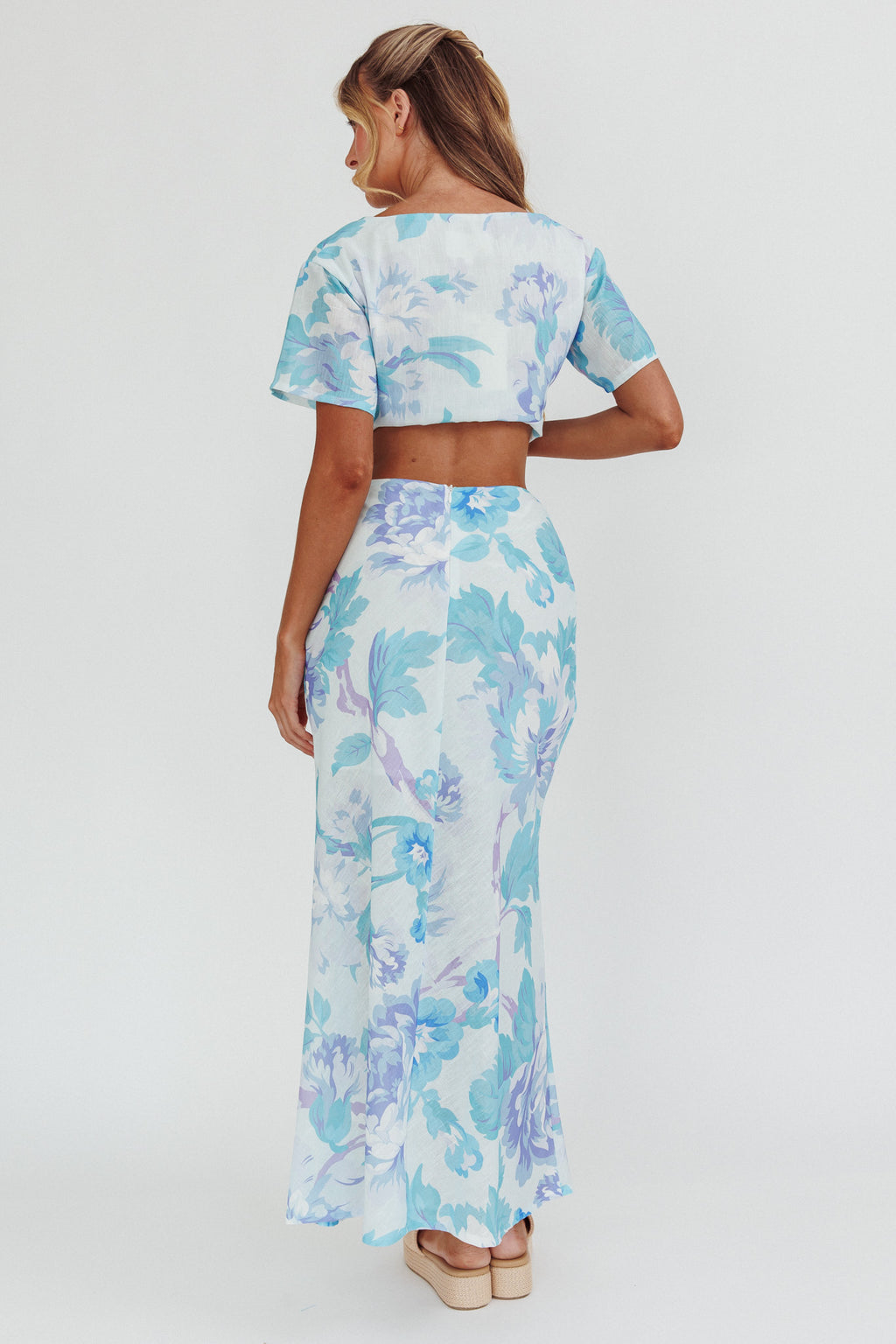 La Vie Floral Maxi Skirt Floral Blue by Selfie Leslie Australia