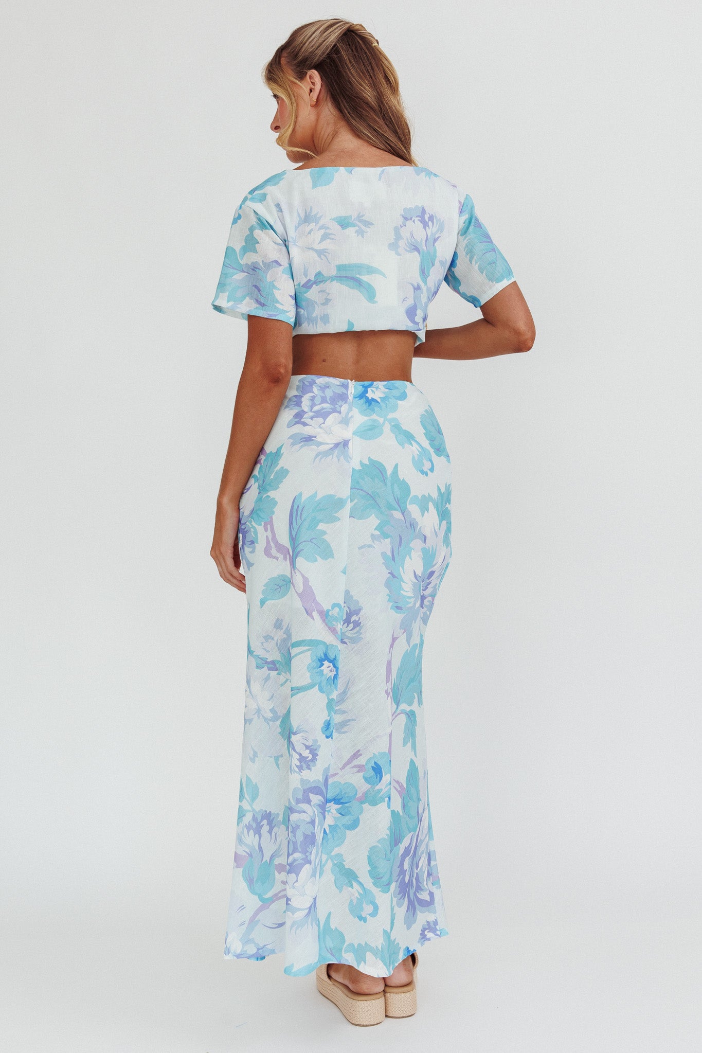 La Vie Floral Maxi Skirt Floral Blue by Selfie Leslie Australia