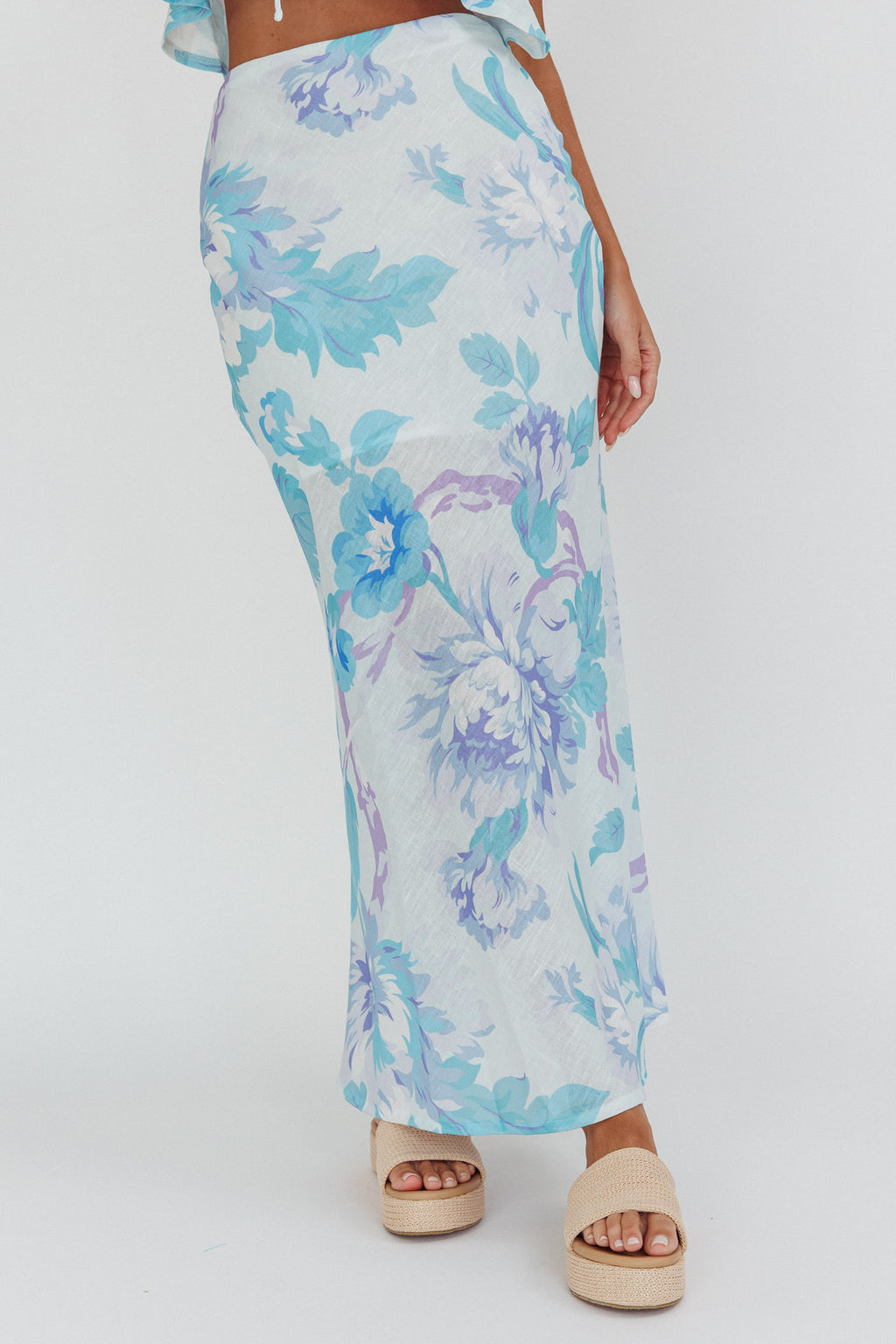 La Vie Floral Maxi Skirt Floral Blue by Selfie Leslie Australia