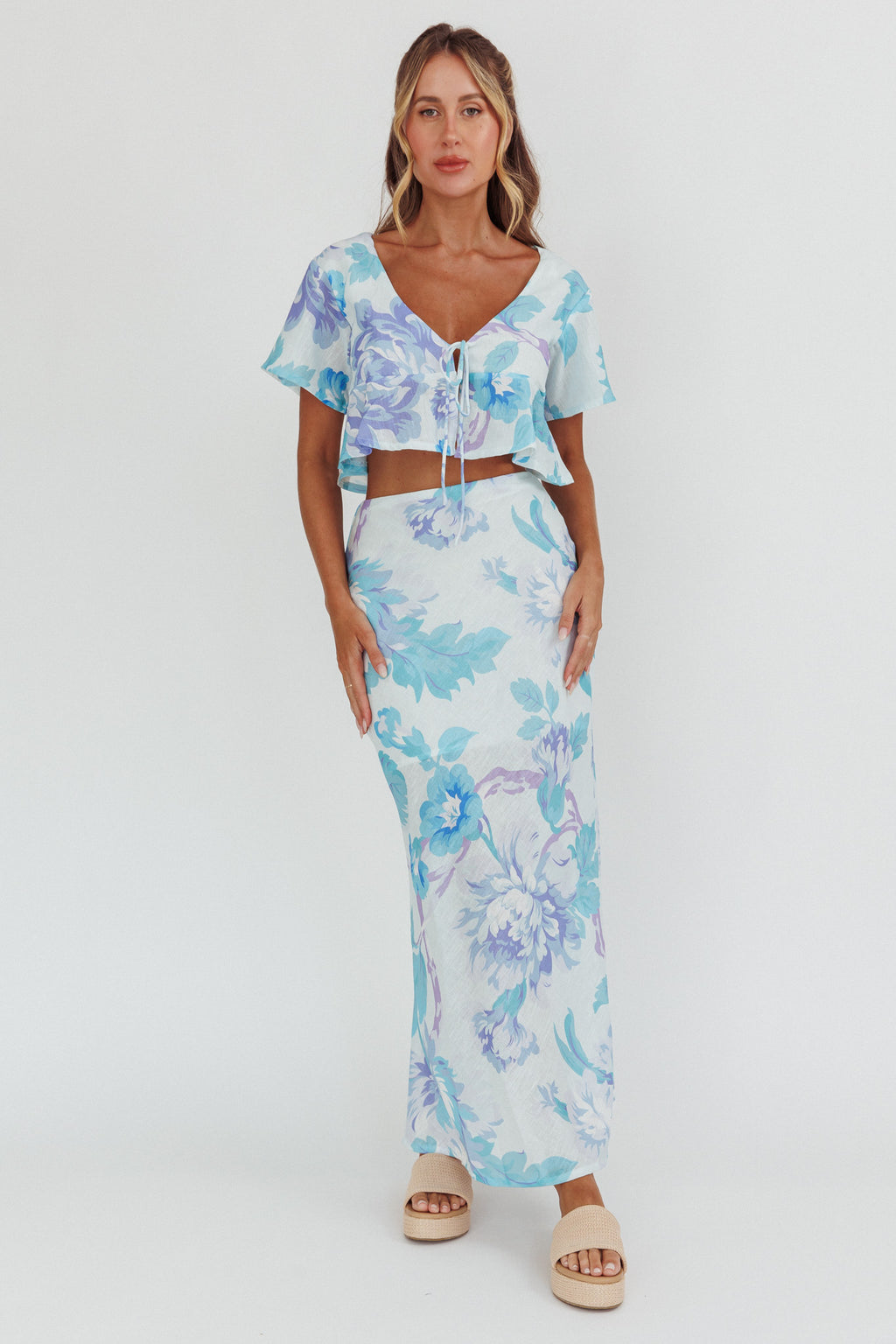 La Vie Floral Maxi Skirt Floral Blue by Selfie Leslie Australia